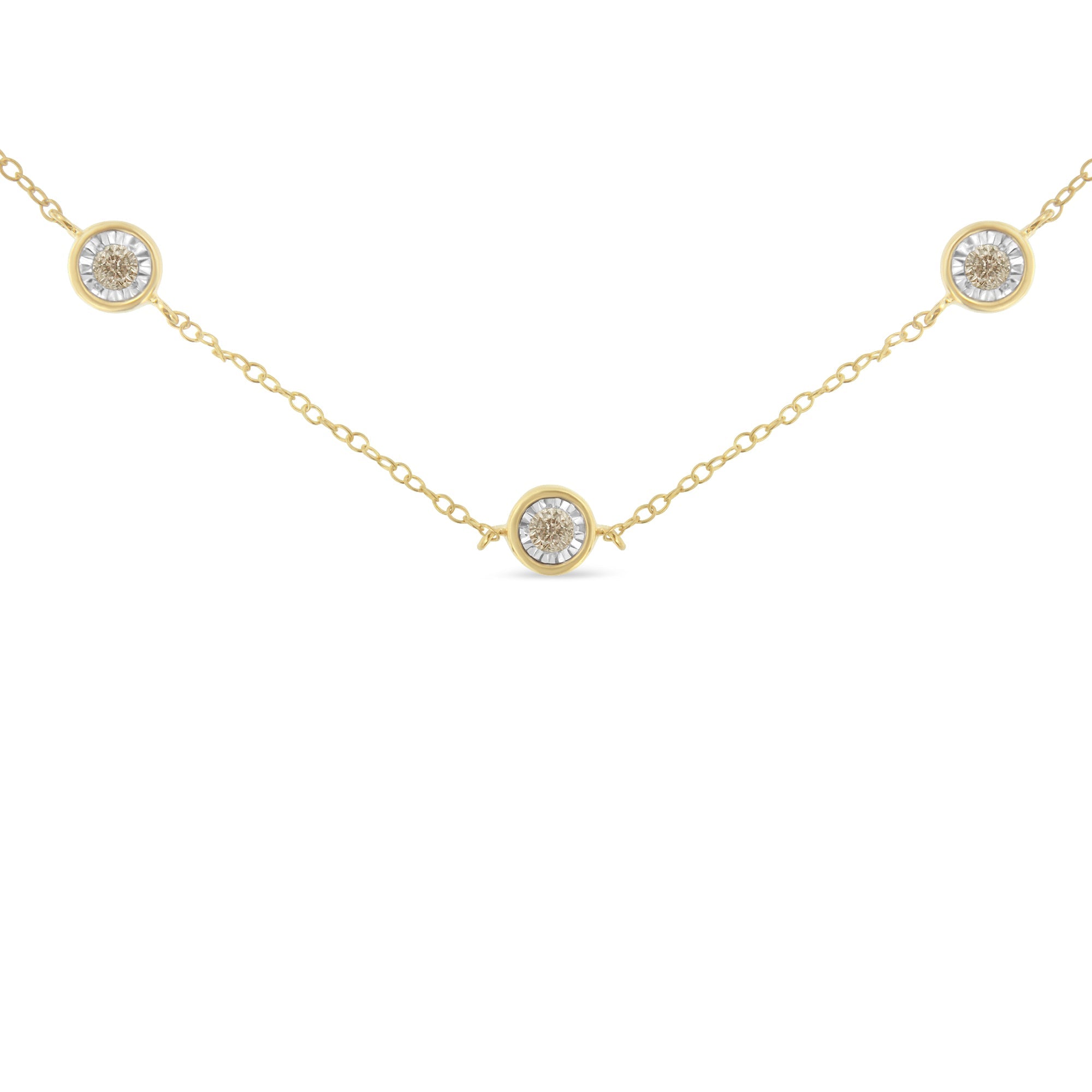 Yellow Color Plated Sterling Silver Diamond Station Necklace (1/2 cttw, K-L Color, I2-I3 Clarity) by Bids.com