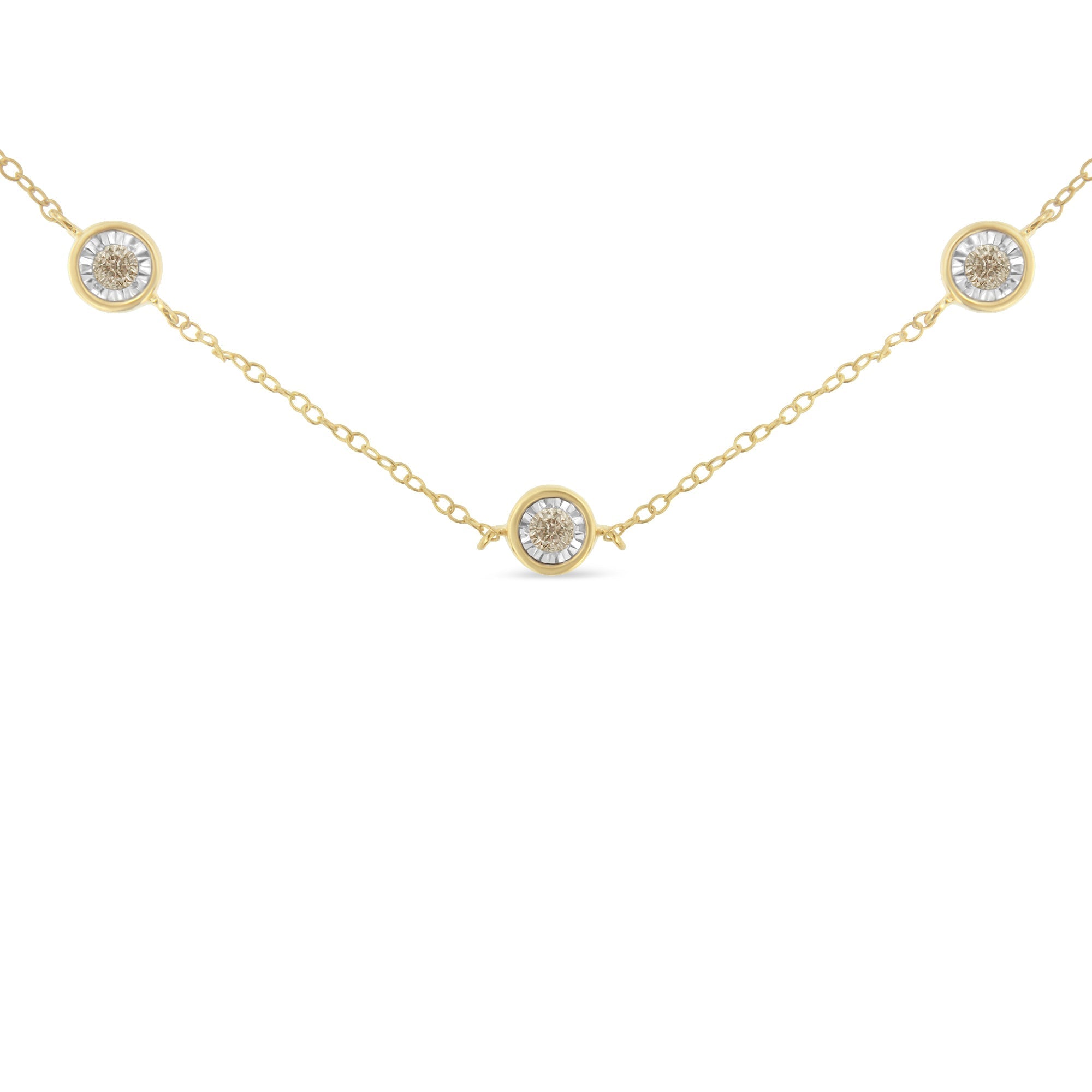 Yellow Color Plated Sterling Silver Diamond Station Necklace (1/2 cttw, K-L Color, I2-I3 Clarity)