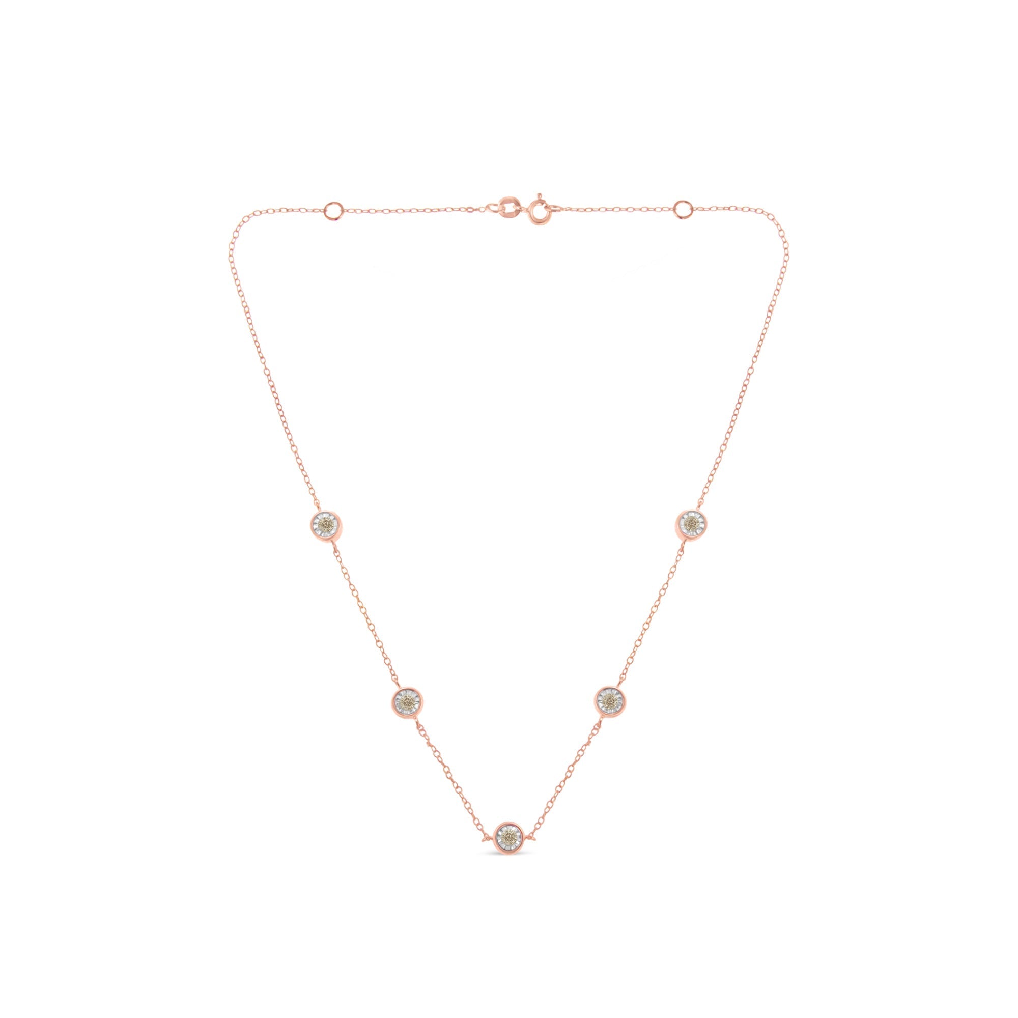 Yellow Color Plated Sterling Silver Diamond Station Necklace (1/2 cttw, K-L Color, I2-I3 Clarity)