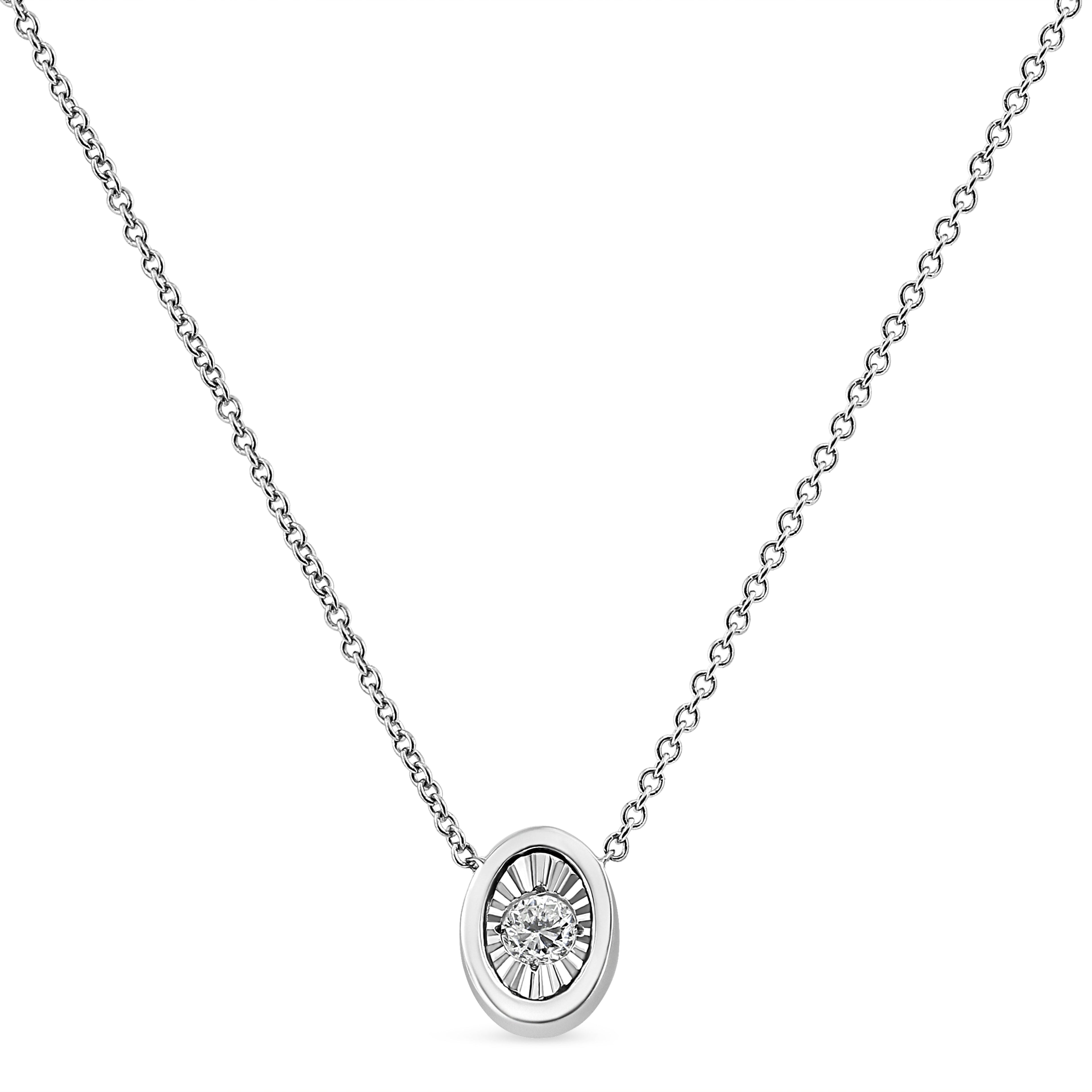 10K White Gold 1/10 Cttw Miracle Set Round-Cut Diamond Square Shape 18" Pendant Necklace (H-I Color, SI2-I1 Clarity) by Bids.com
