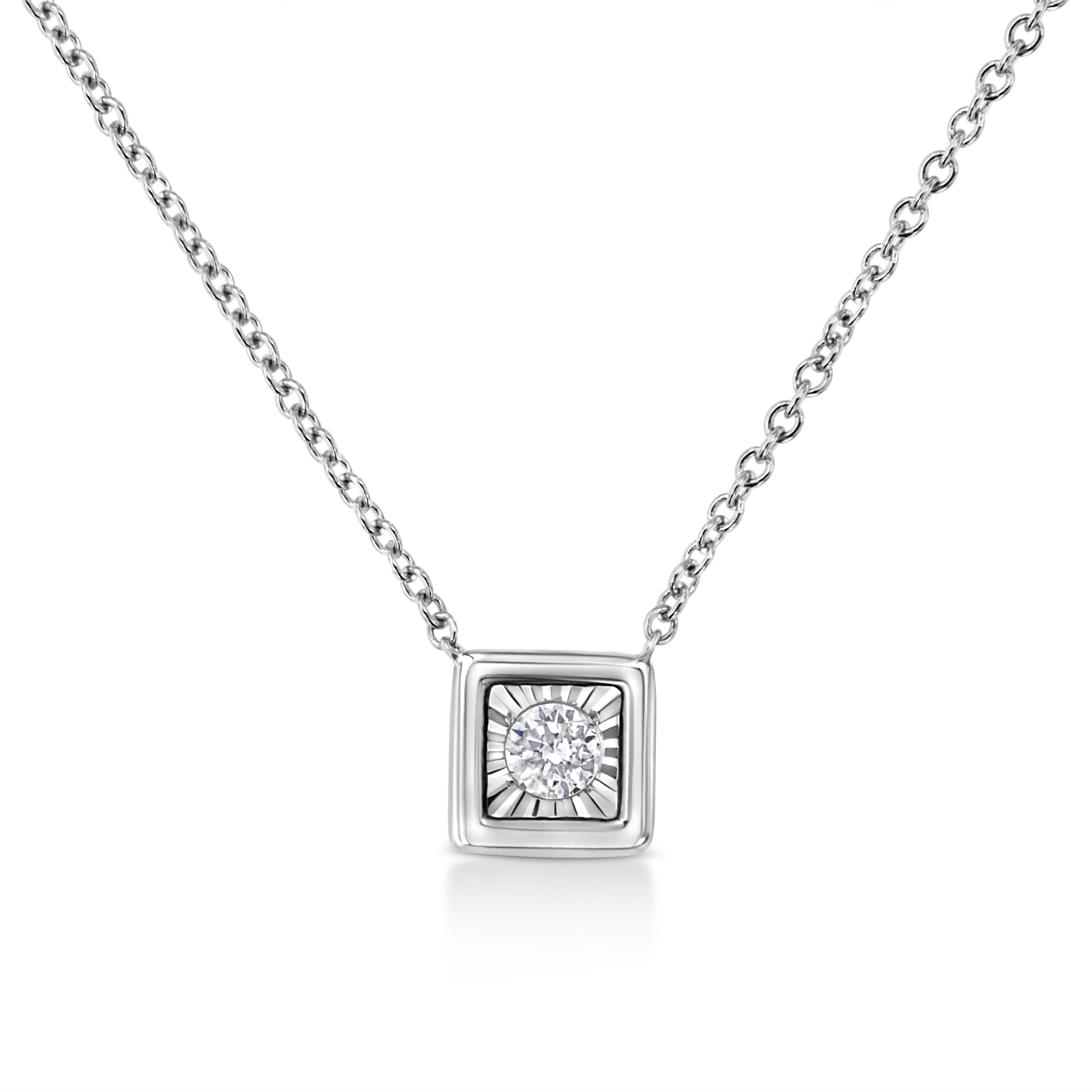 10K White Gold 1/10 Cttw Miracle Set Round-Cut Diamond Square Shape 18" Pendant Necklace (H-I Color, SI2-I1 Clarity) by Bids.com