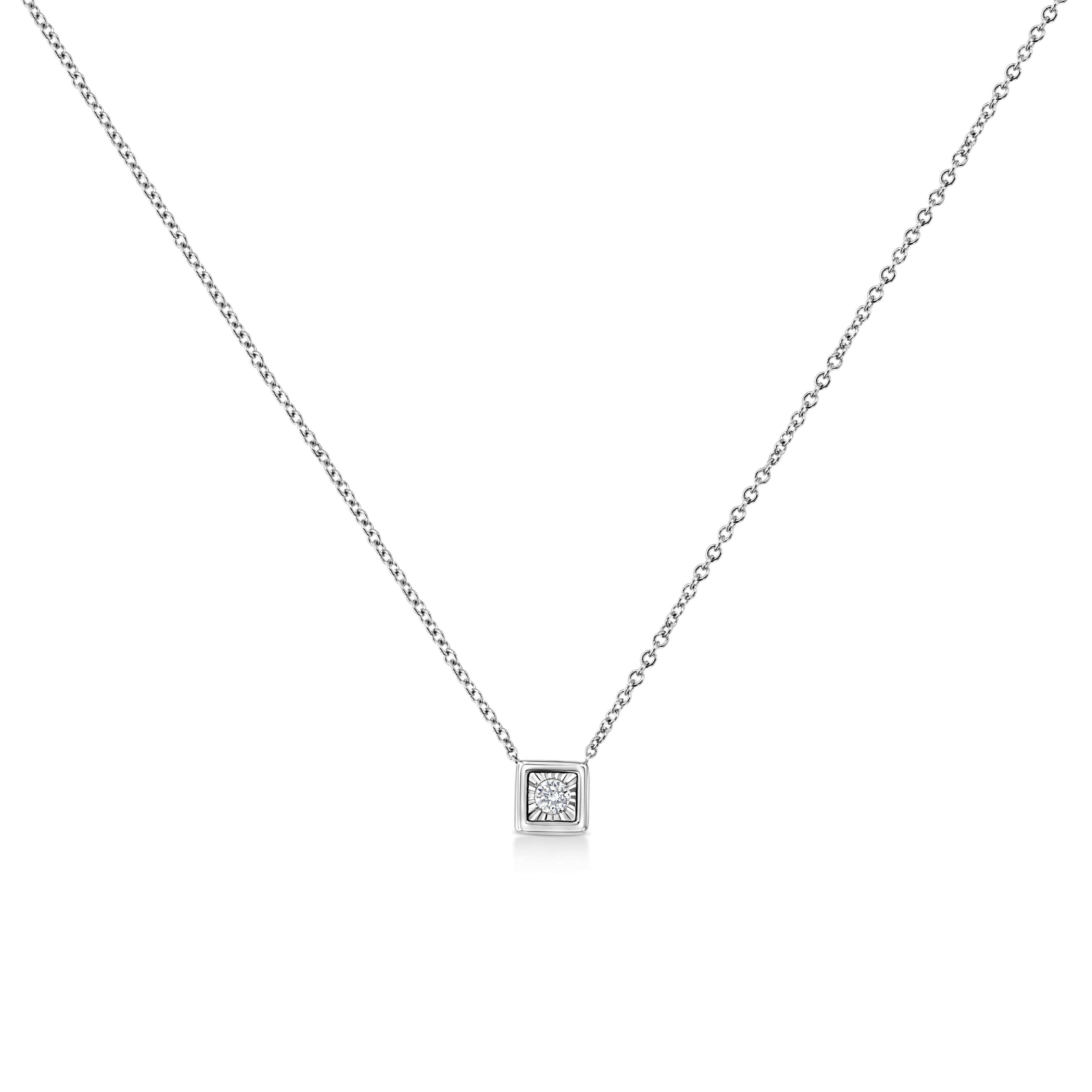 10K White Gold 1/10 Cttw Miracle Set Round-Cut Diamond Square Shape 18" Pendant Necklace (H-I Color, SI2-I1 Clarity) by Bids.com