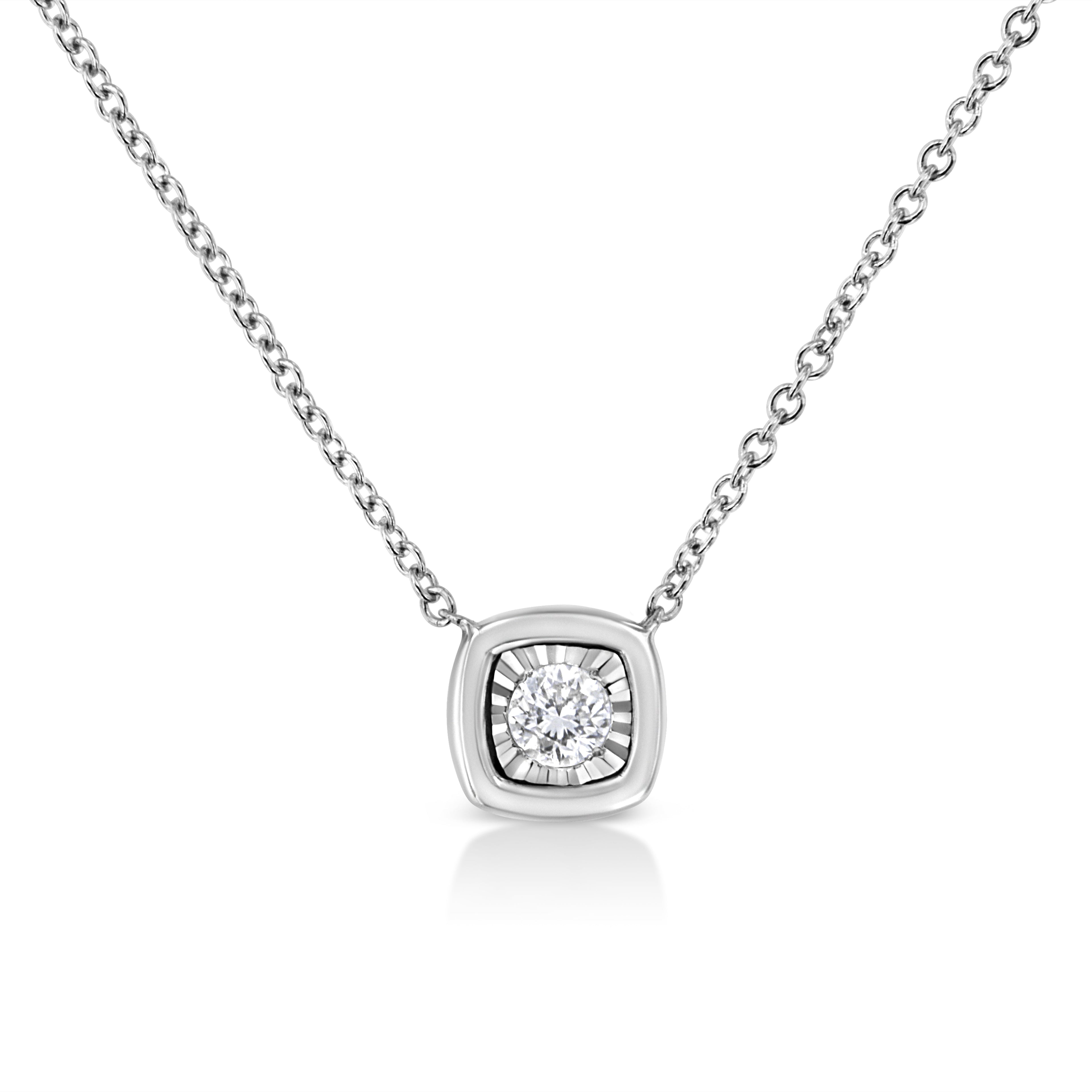 10K White Gold 1/10 Cttw Miracle Set Round-Cut Diamond Square Shape 18" Pendant Necklace (H-I Color, SI2-I1 Clarity) by Bids.com