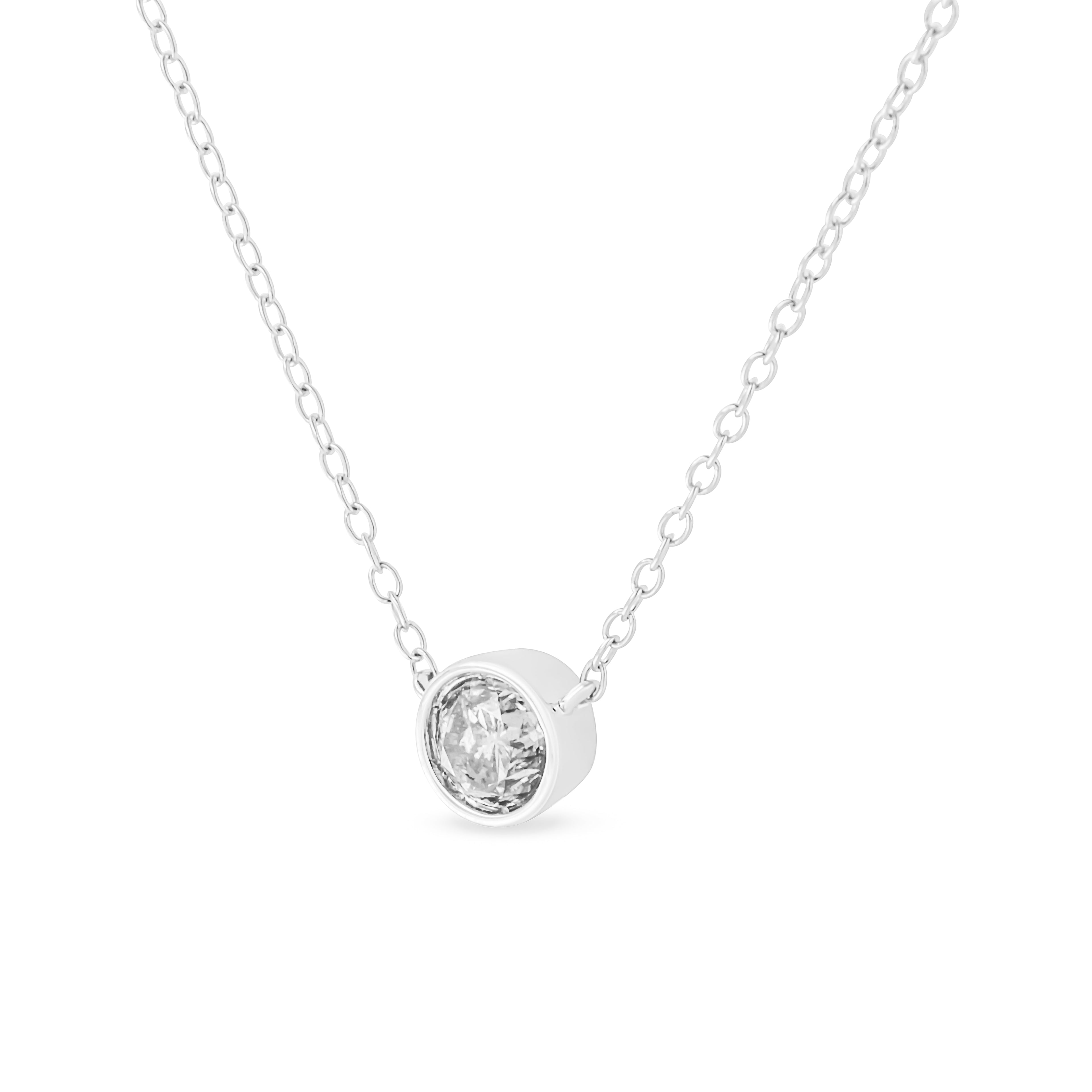 .925 Sterling Silver 1/2 Cttw Diamond Bezel 18" Pendant Necklace (I-J Color, I2-I3 Clarity) by Bids.com