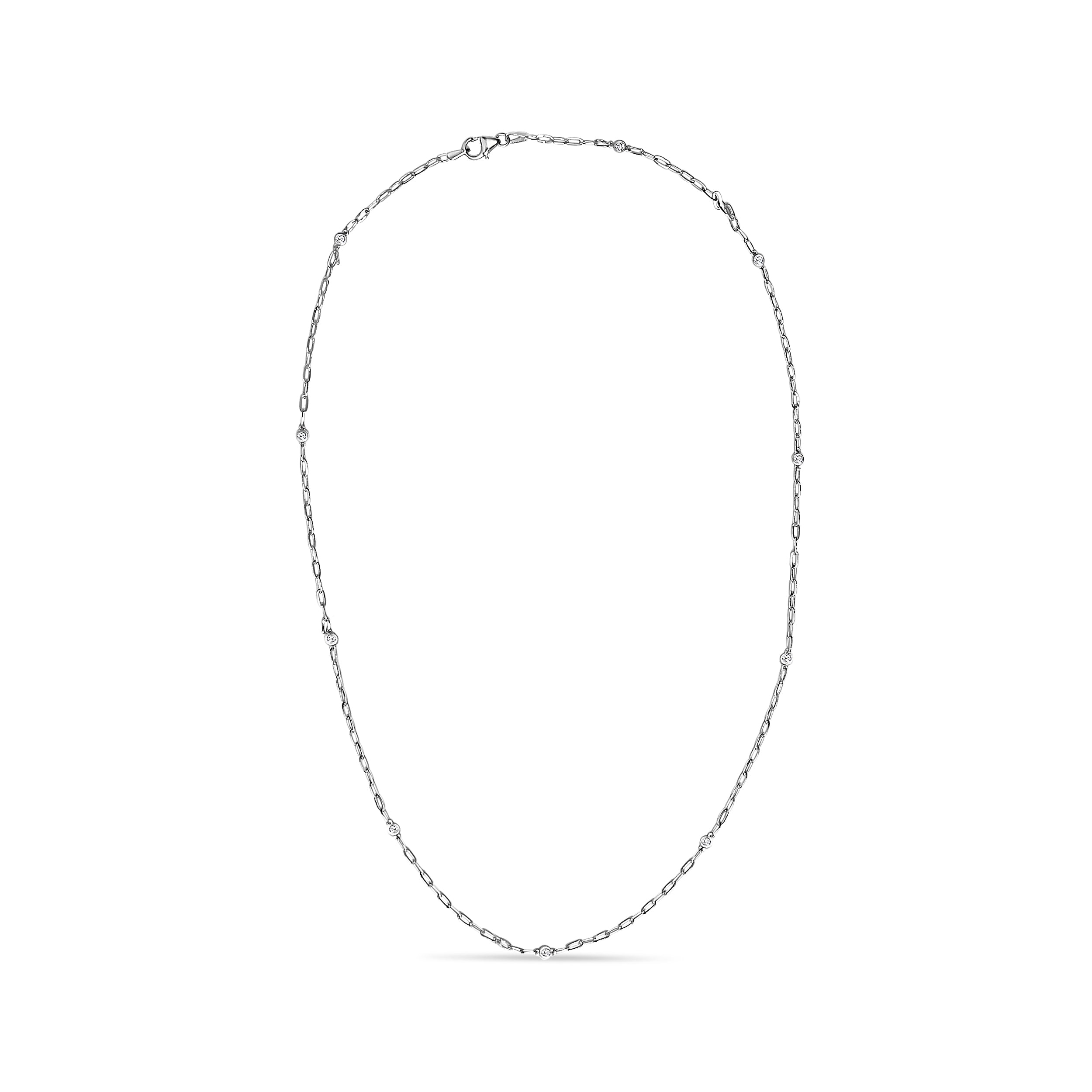 14K White Gold Bezel Set 1.00 Cttw Diamond 11 Station Necklace DestGlow