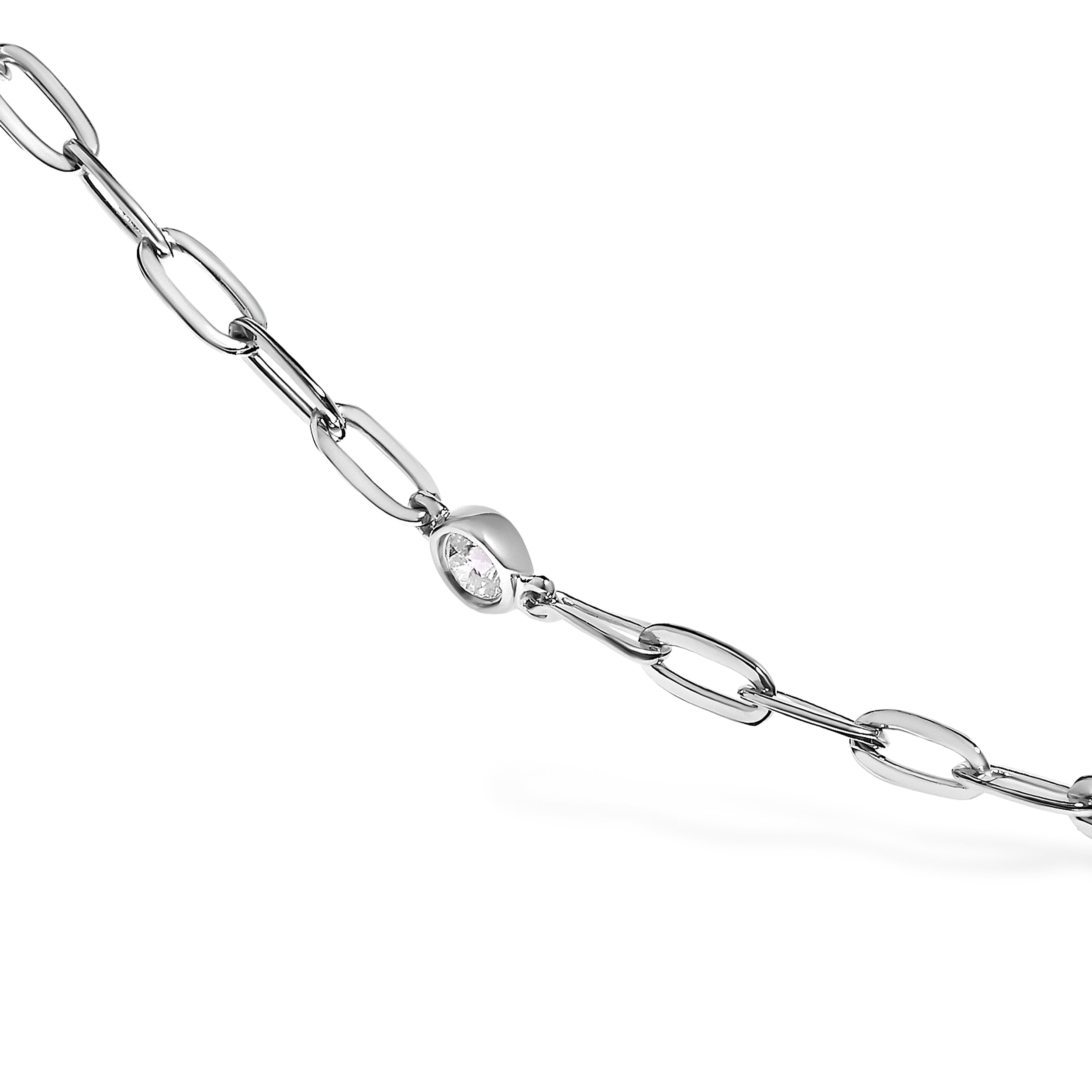 14K White Gold Bezel Set 1.00 Cttw Diamond 11 Station Necklace DestGlow