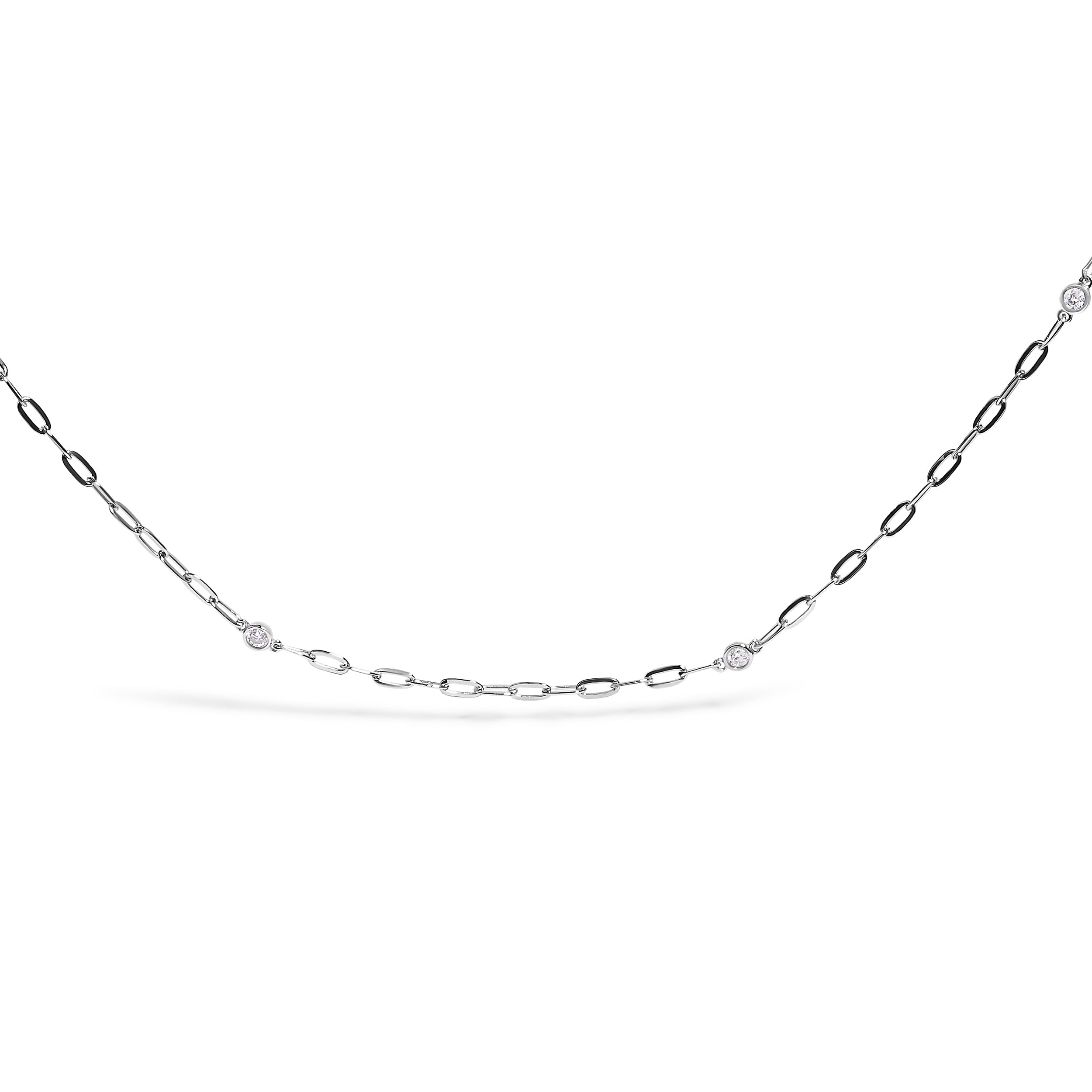 14K White Gold Bezel Set 1.00 Cttw Diamond 11 Station Necklace DestGlow