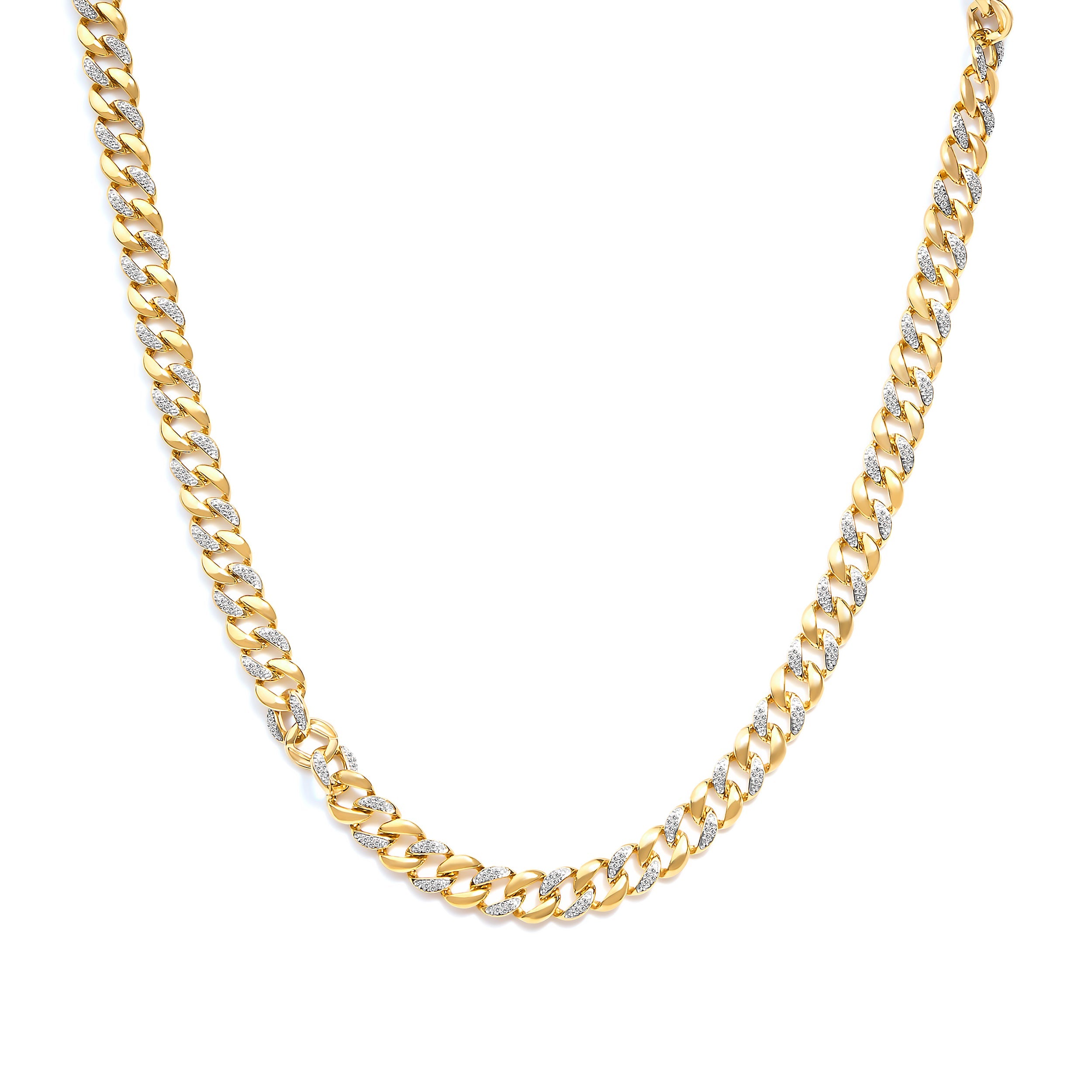 14K Yellow Gold Plated .925 Sterling Silver 1.0 Cttw Diamond Cuban Link Necklace (I-J Color, I3 Clarity) - 18" Inches by Bids.com
