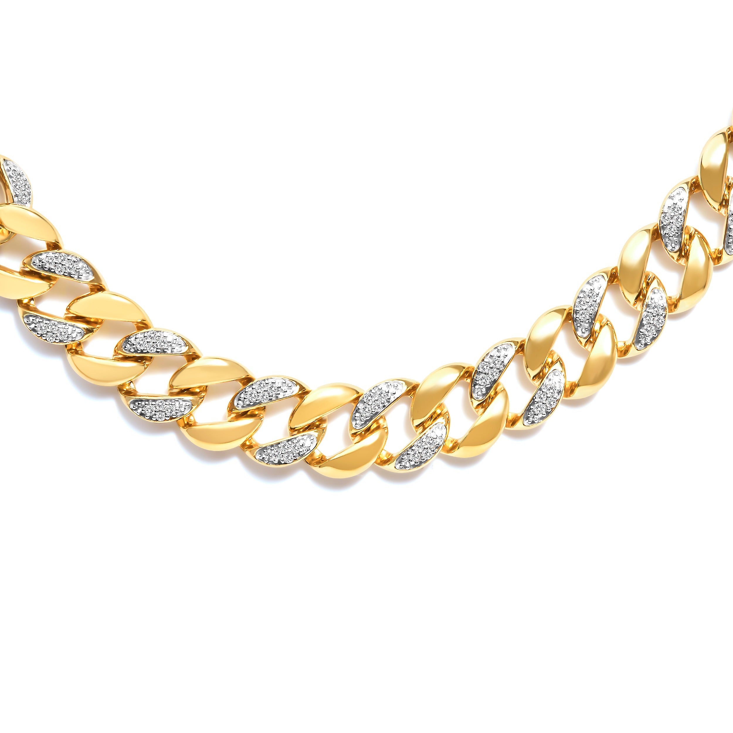 14K Yellow Gold Plated .925 Sterling Silver 1.0 Cttw Diamond Cuban Link Necklace (I-J Color, I3 Clarity) - 18" Inches by Bids.com