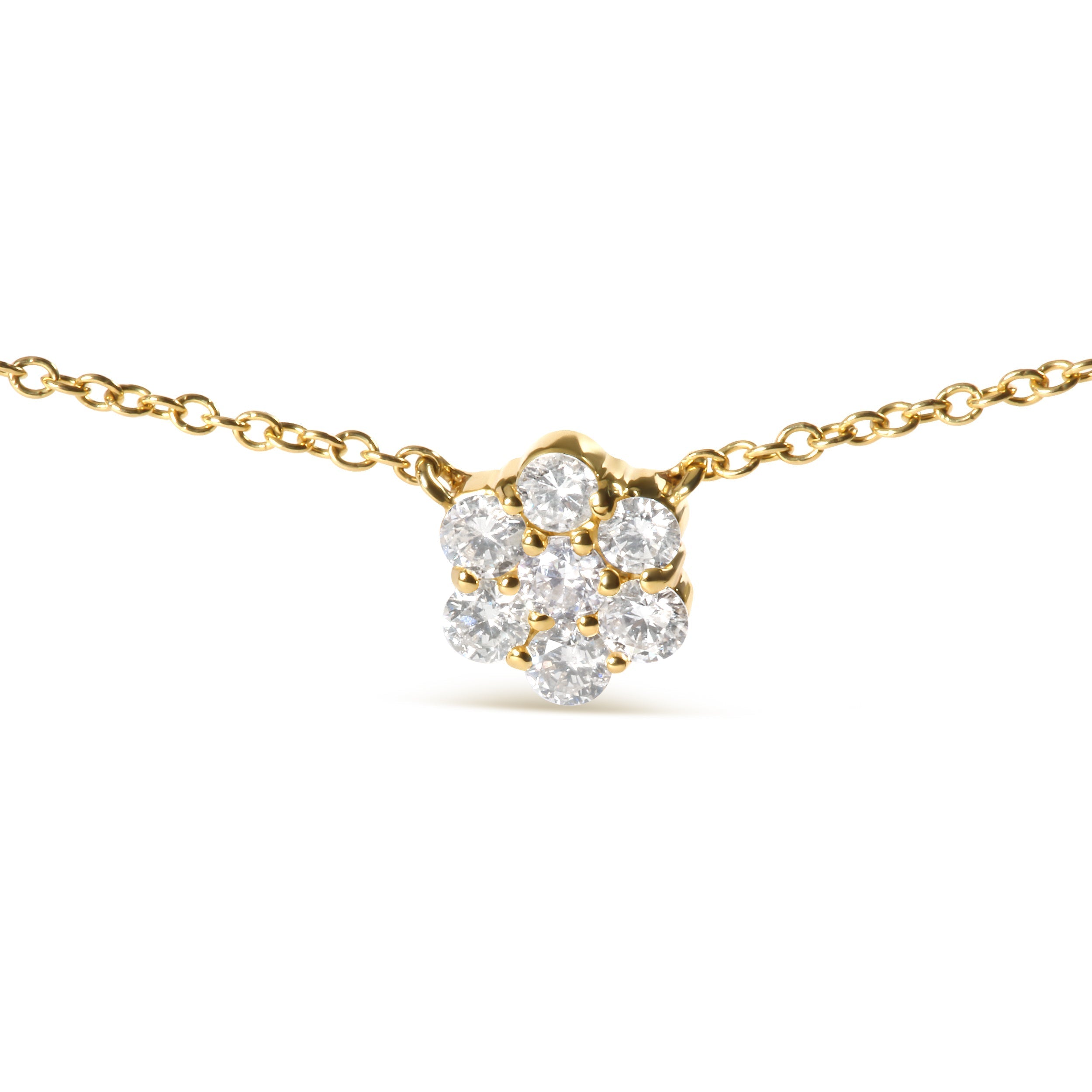 14K Yellow Gold 2.00 Cttw Diamond Cluster 18" Station Necklace (I-J Color, I1-I2 Clarity) DestGlow