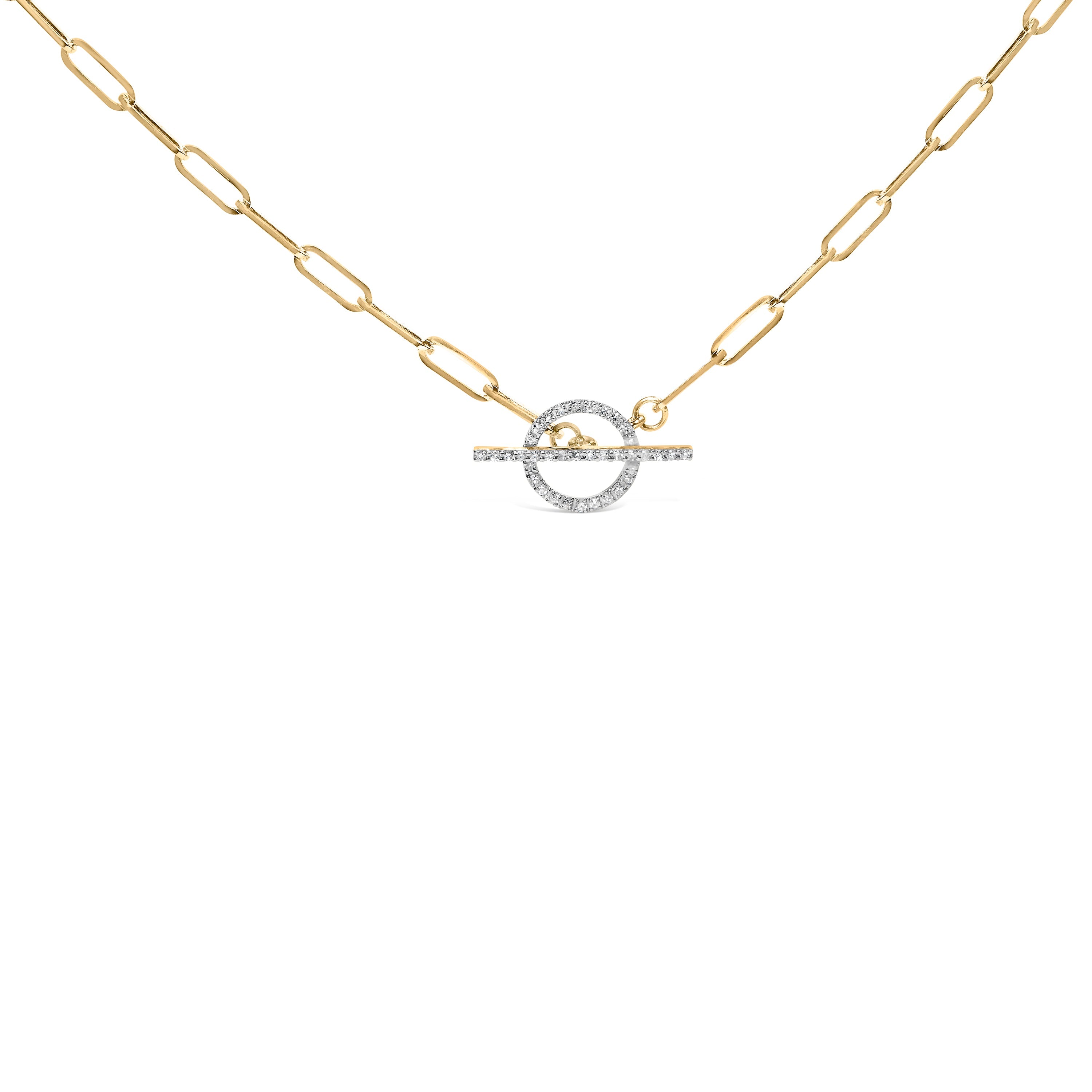 14KT Yellow Gold 1/4 Cttw Diamond Toggle Clasp Paperclip Link Necklace (I-J Color, I1-I2 Clarity) - 18" Inches by Bids.com