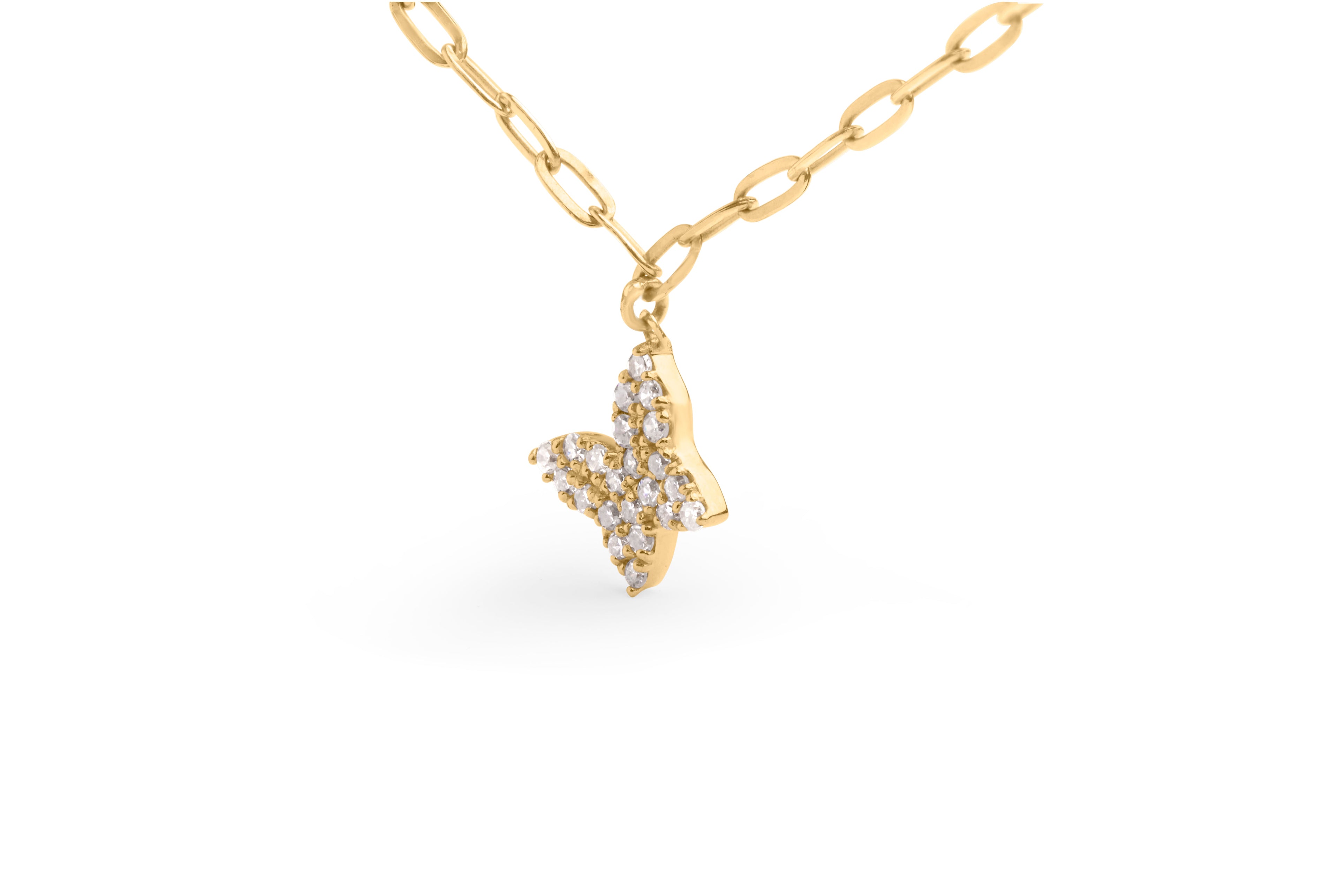 14KT Yellow Gold 1/2 Cttw Diamond Butterfly Station Paperclip Station Necklace (I-J Color, I1-I2 Clarity) - Adjustable 15"-17" Inches by Bids.com