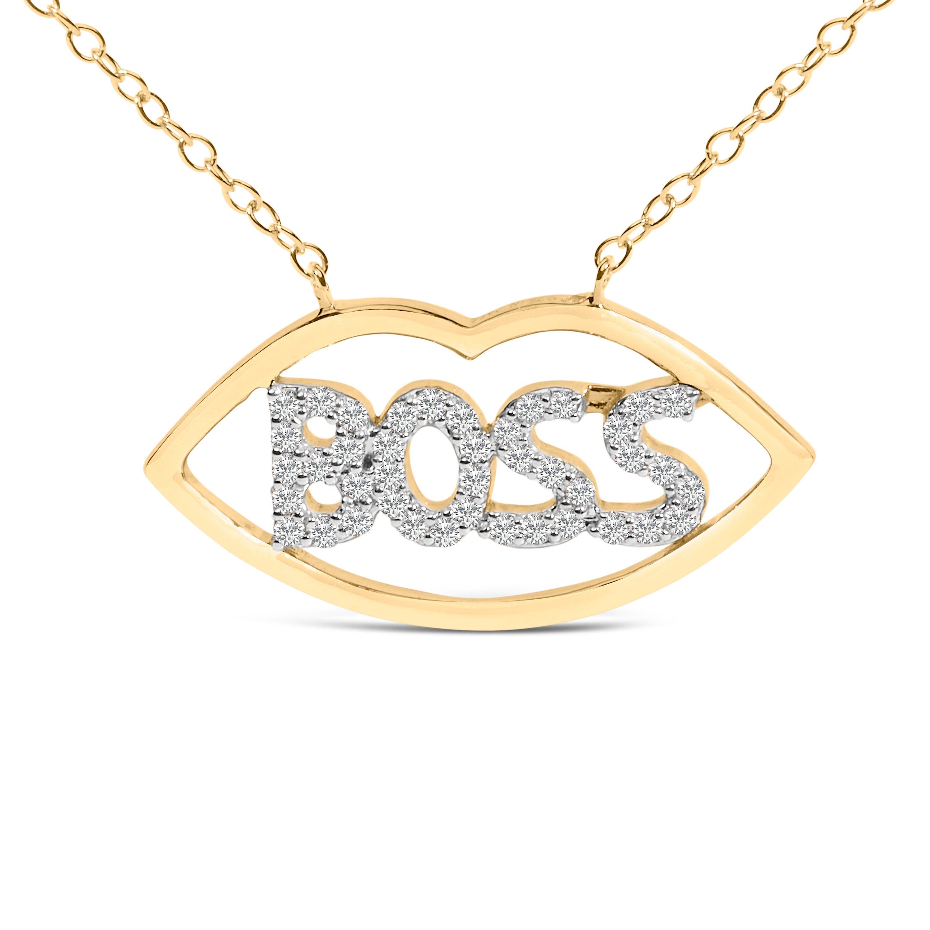14K Yellow Gold Plated Silver 1/4 Cttw Diamond "Boss" Pendant Necklace - 18 Inch by Bids.com