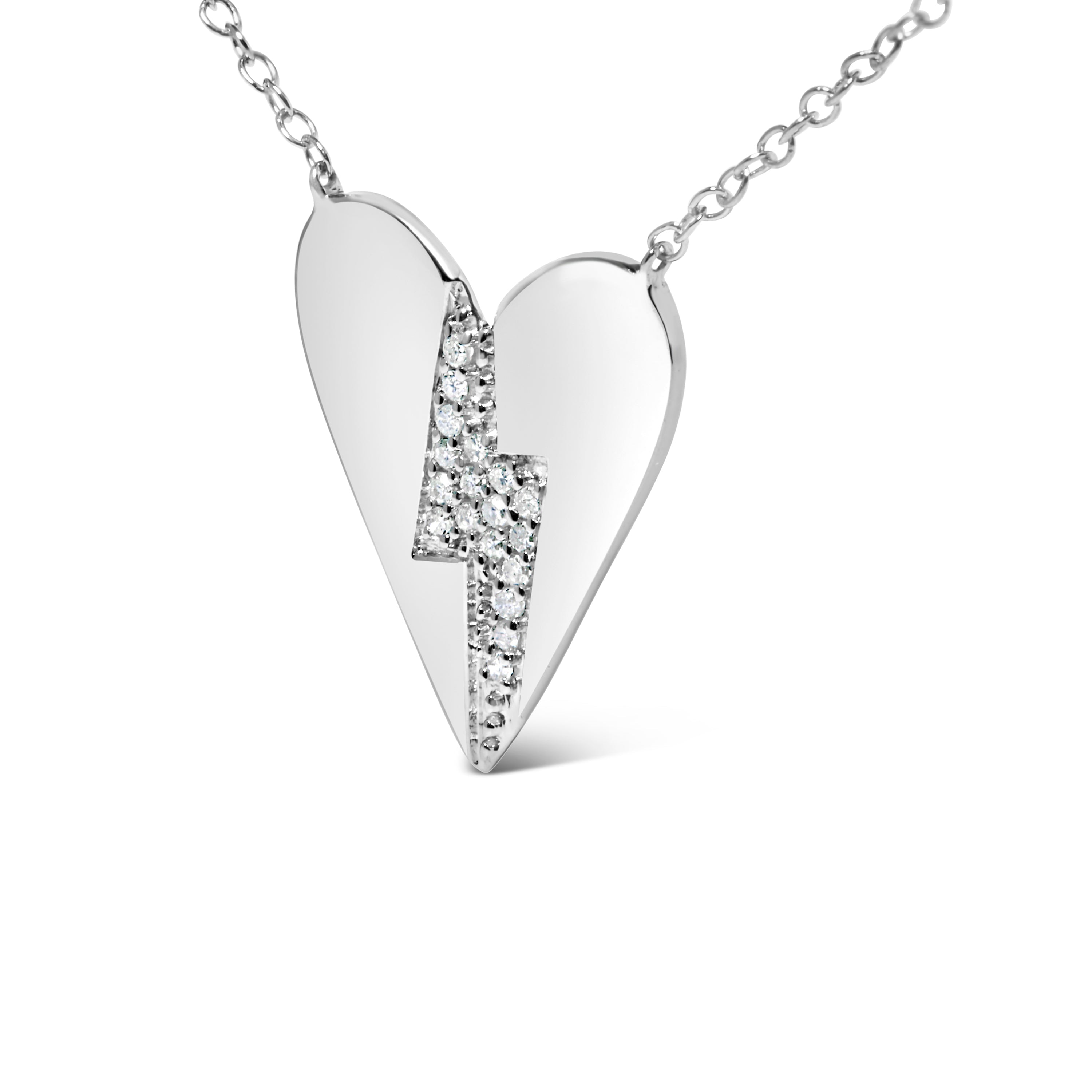 .925 Sterling Silver Diamond Broken Heart Pendant Necklace (H-I Color, I1-I2 Clarity) - 18" Inches by Bids.com