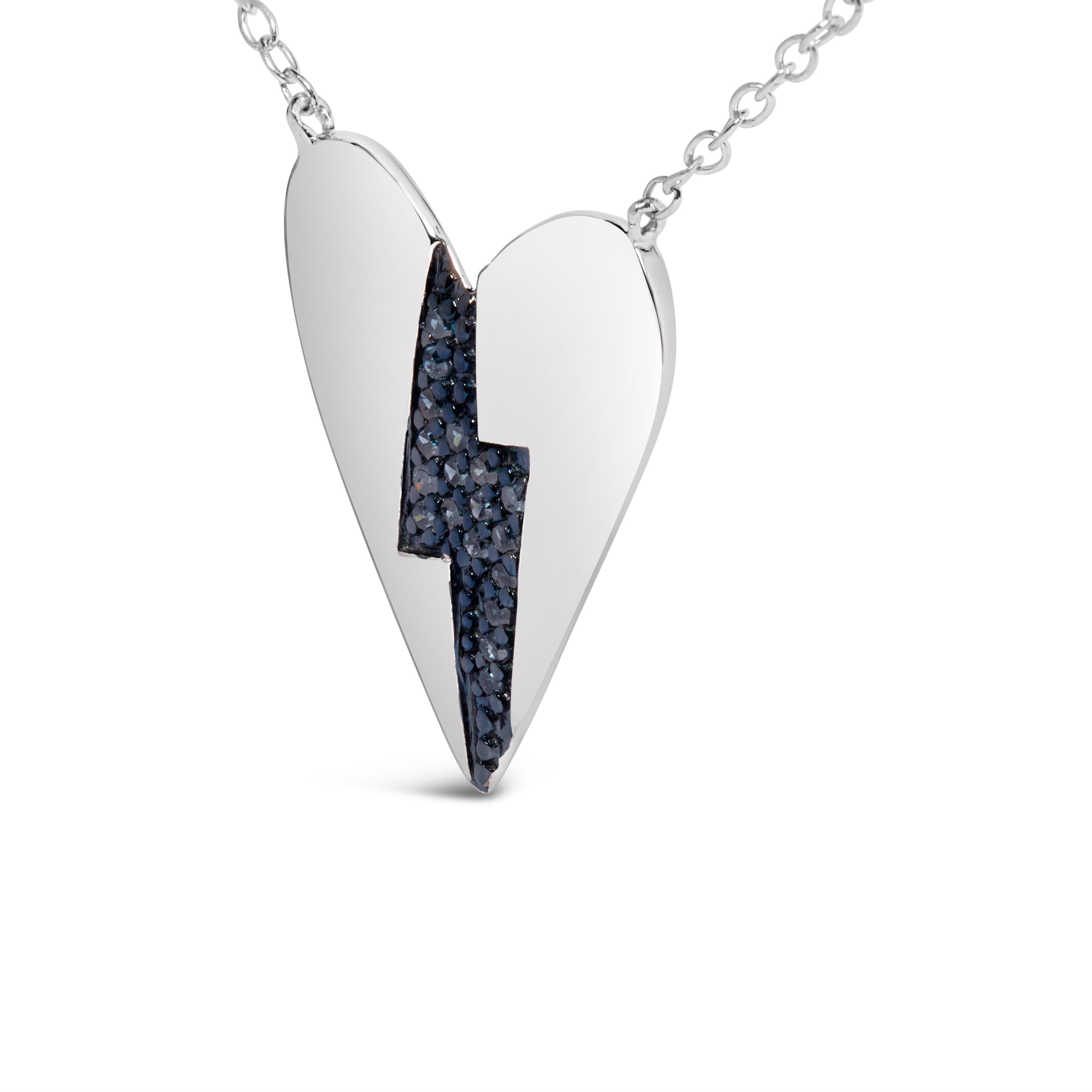.925 Sterling Silver Blue Diamond Broken Heart Pendant Necklace (H-I Color, I1-I2 Clarity) - 18" Inches DestGlow