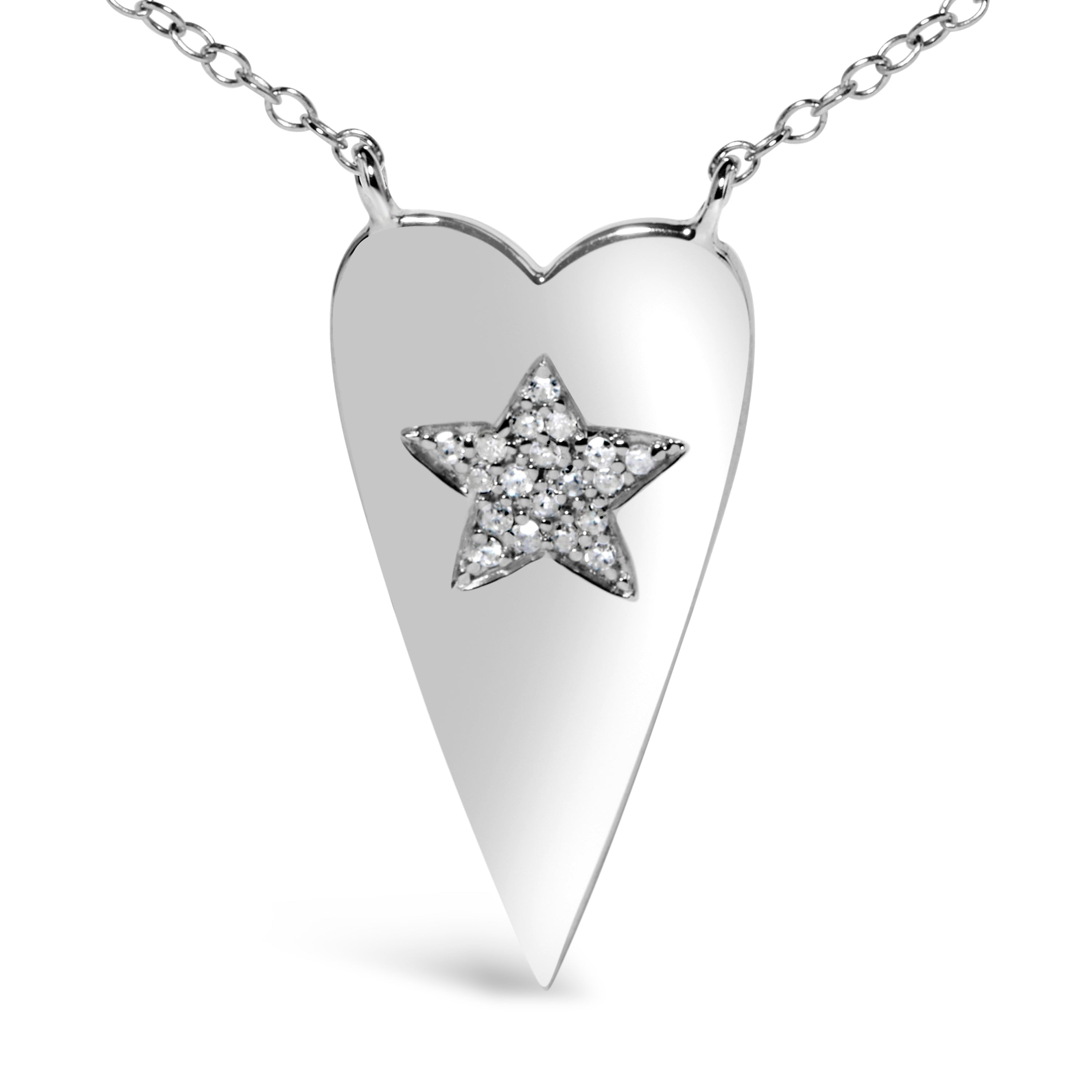 .925 Sterling Silver Diamond Heart with Star Pendant Necklace DestGlow