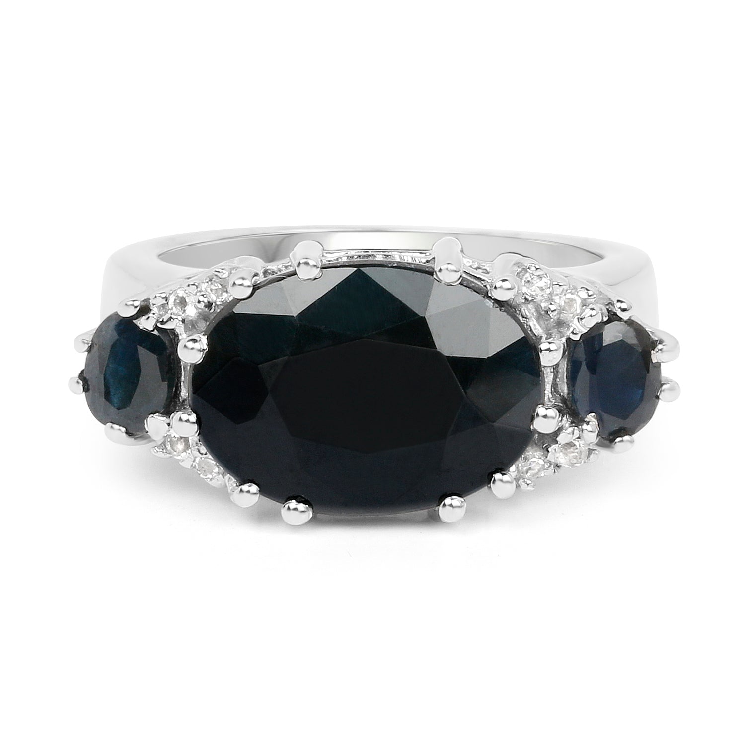 8.62 Carat Genuine Black Sapphire & White Topaz .925 Sterling Silver Ring by Bids.com