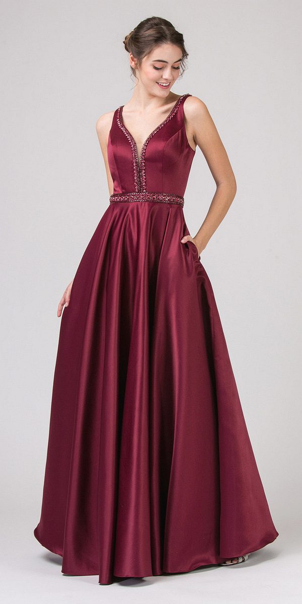 CLEARANCE - Eureka 9010 Embellished Long Prom Dress V-Neck with Pockets (Size L) by DiscountDressShop