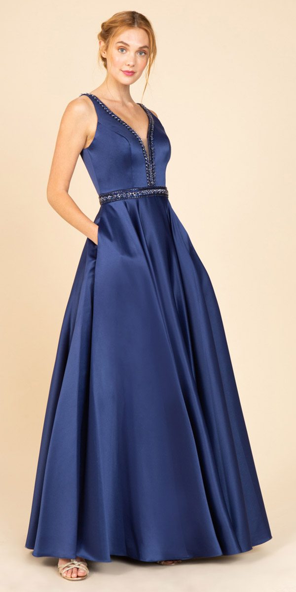 CLEARANCE - Eureka 9010 Embellished Long Prom Dress V-Neck with Pockets (Size L) by DiscountDressShop