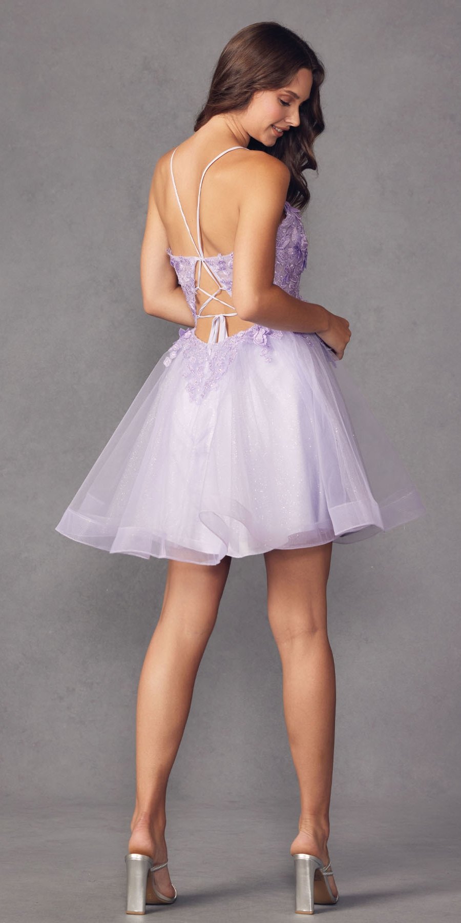 Juliet 902 Short A-Line 3D Butterfly Applique Layered Tulle Gown by DiscountDressShop