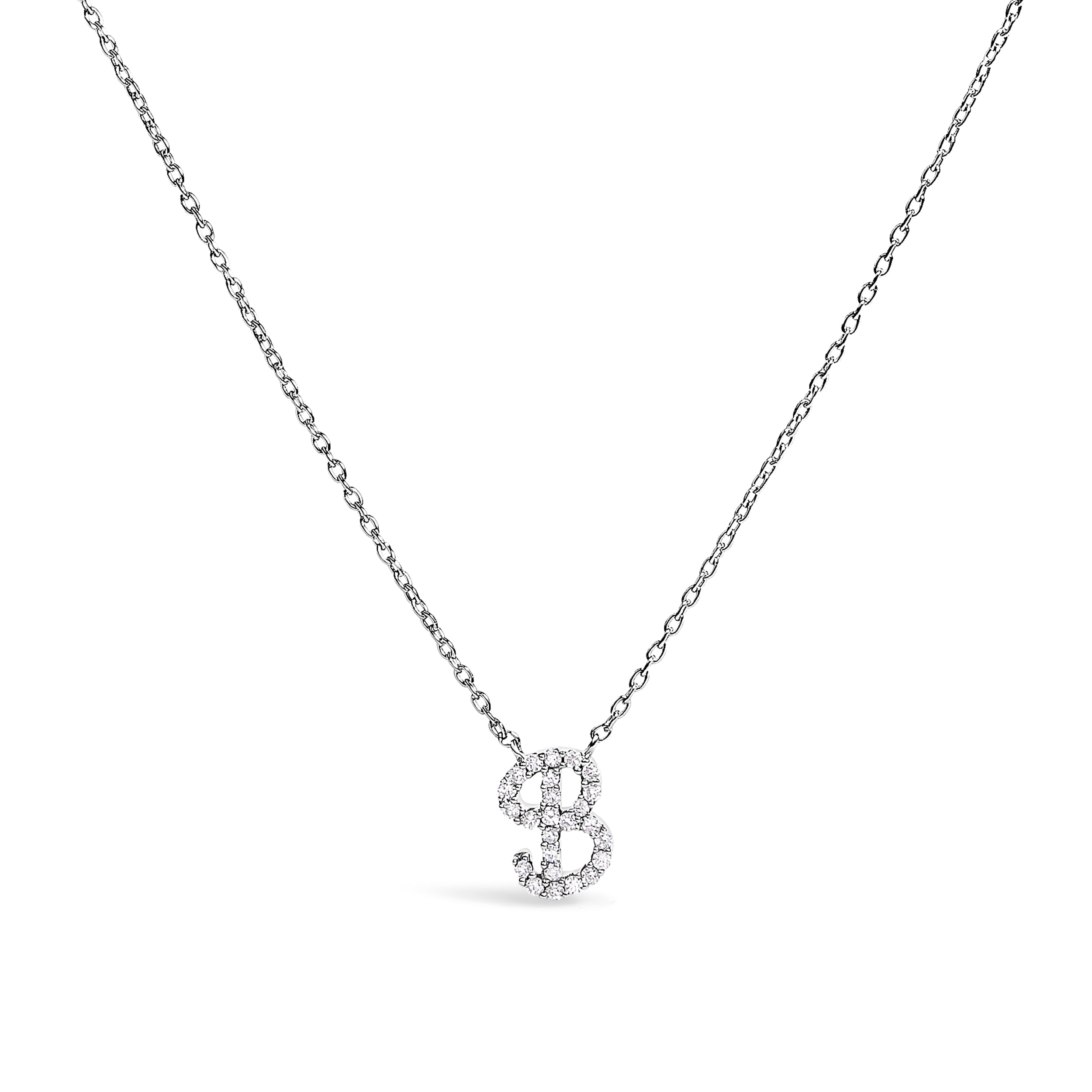 10K White Gold Diamond Accent "A" Initial Script Style Pendant Necklace by Bids.com