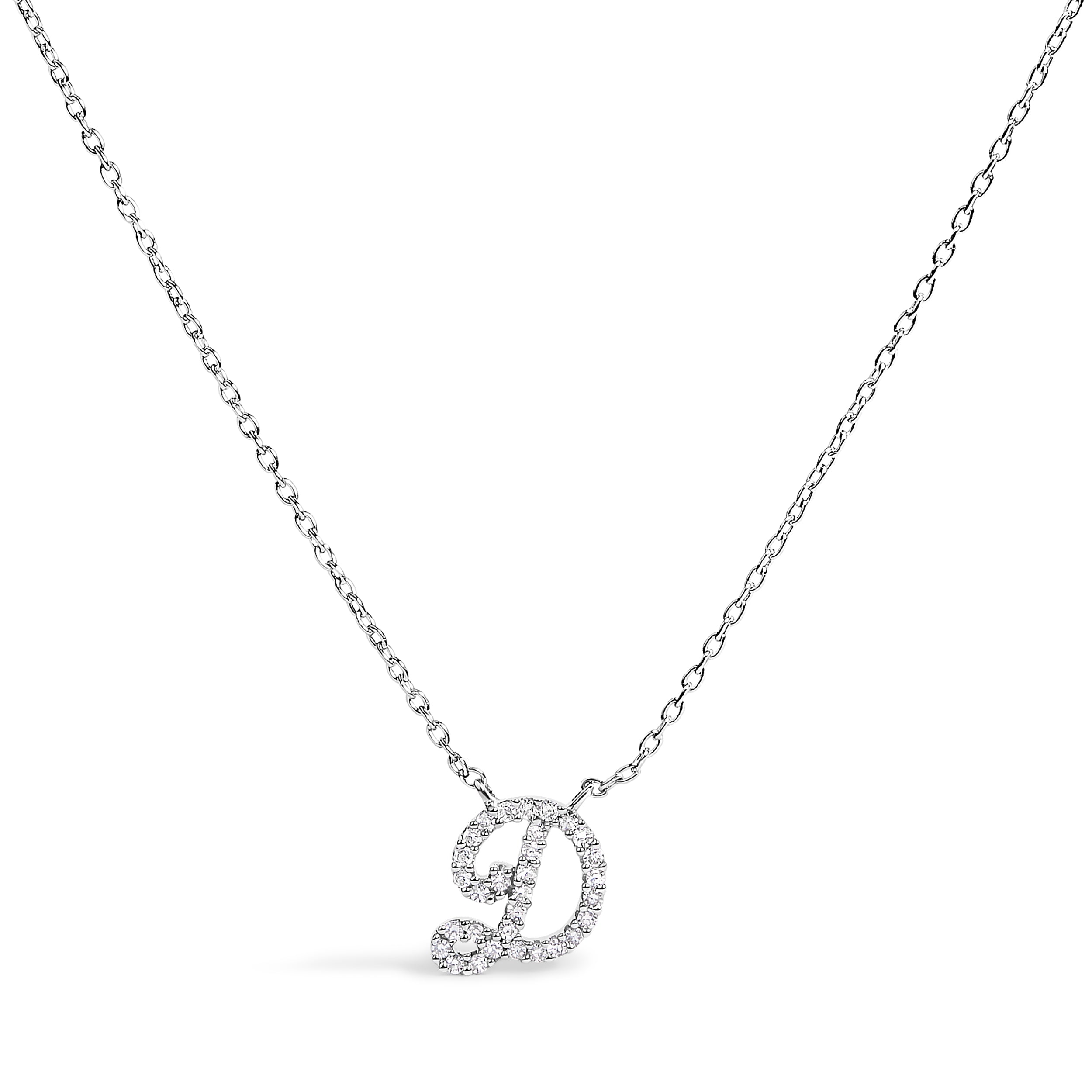 10K White Gold Diamond Accent "A" Initial Script Style Pendant Necklace by Bids.com