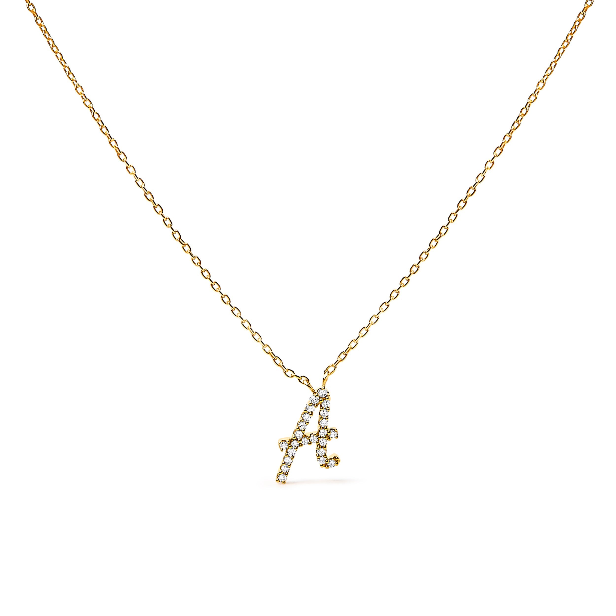10K White Gold Diamond Accent "A" Initial Script Style Pendant Necklace