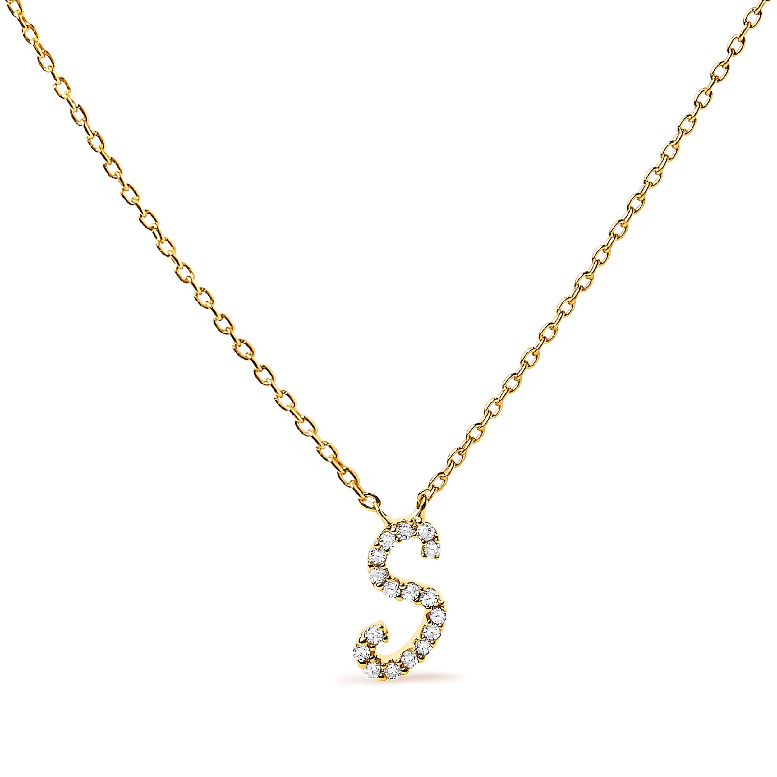 10K White Gold Diamond Accent "A" Initial Script Style Pendant Necklace