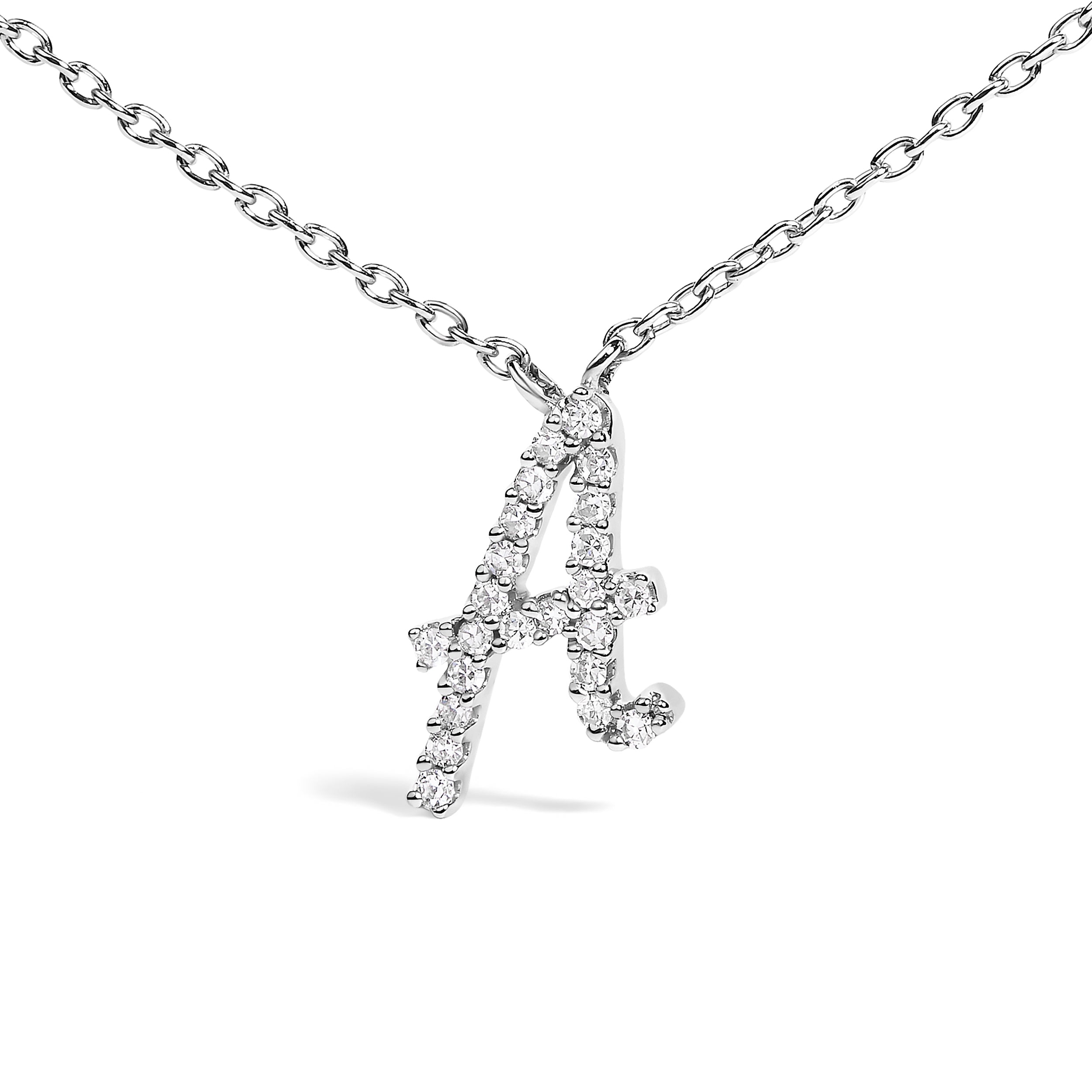 10K White Gold Diamond Accent "A" Initial Script Style Pendant Necklace by Bids.com