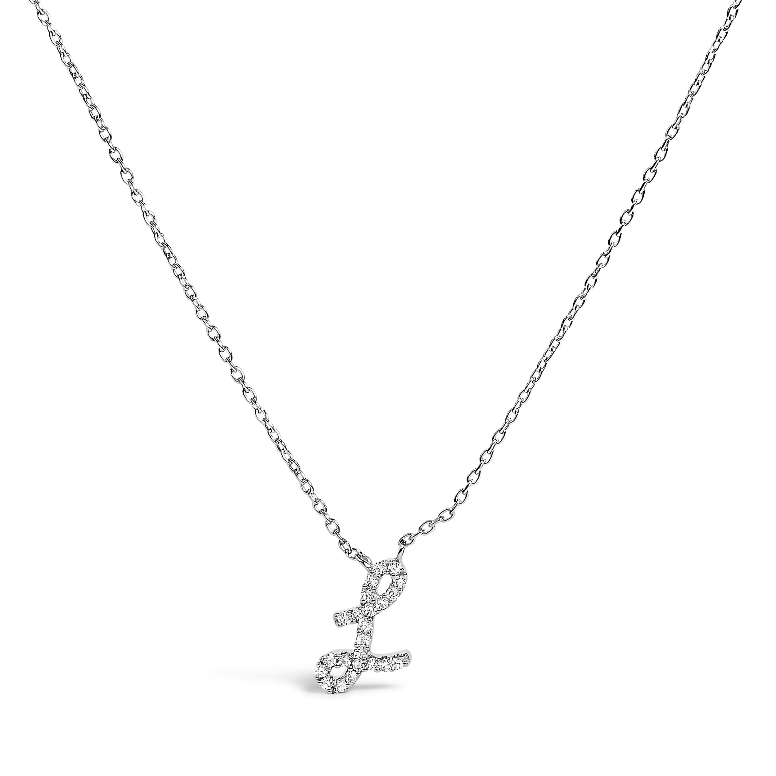 10K White Gold Diamond Accent "A" Initial Script Style Pendant Necklace by Bids.com