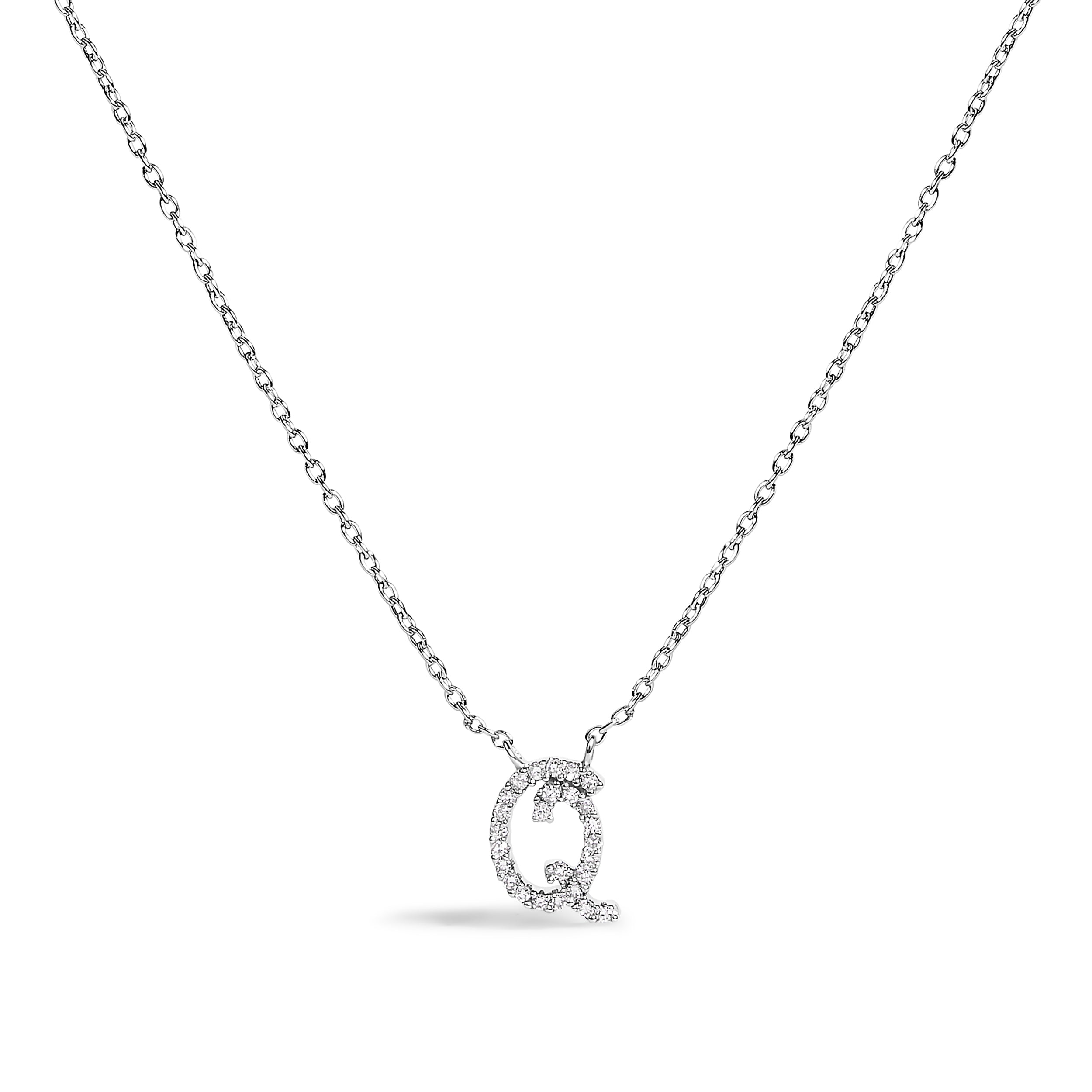 10K White Gold Diamond Accent "A" Initial Script Style Pendant Necklace by Bids.com