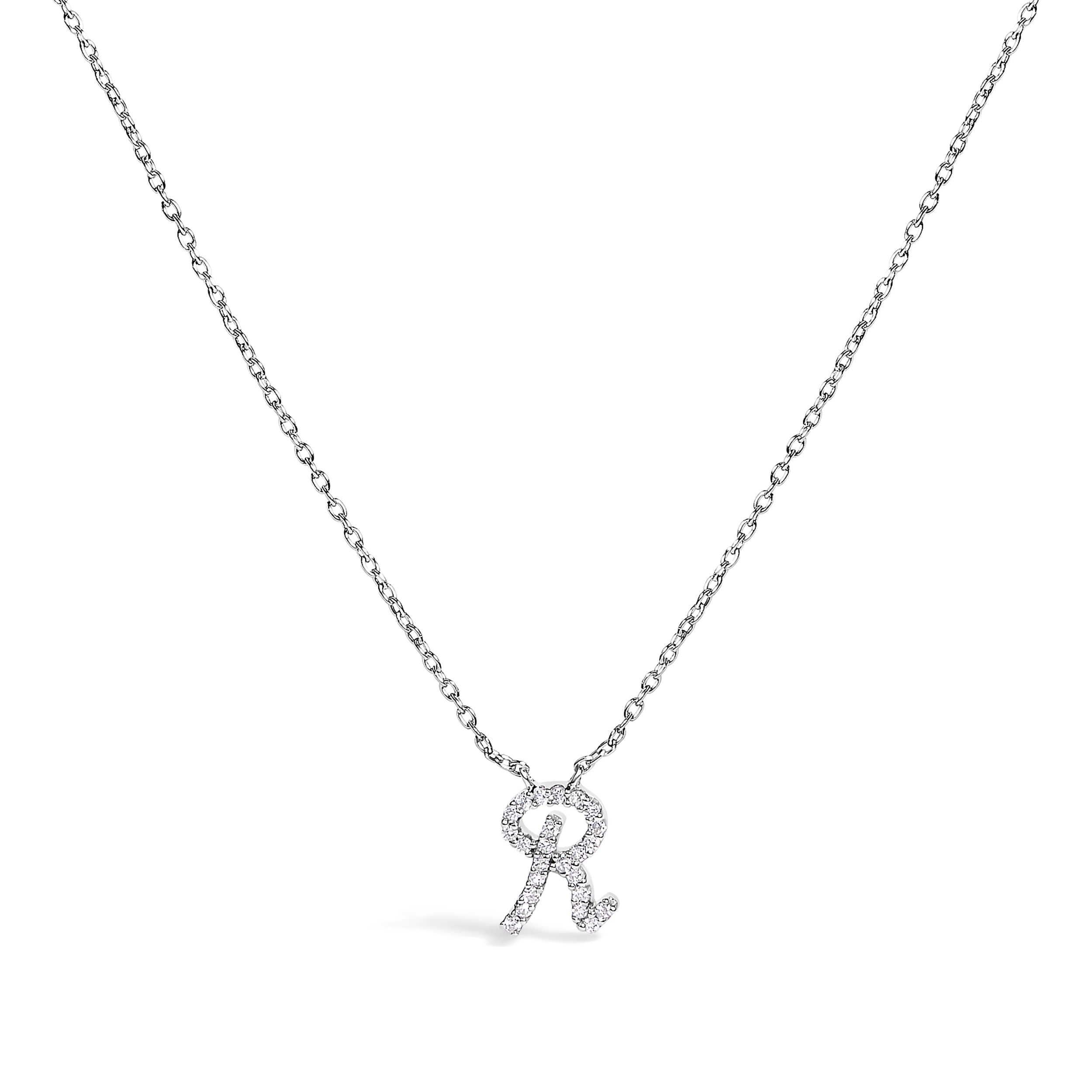 10K White Gold Diamond Accent "A" Initial Script Style Pendant Necklace by Bids.com