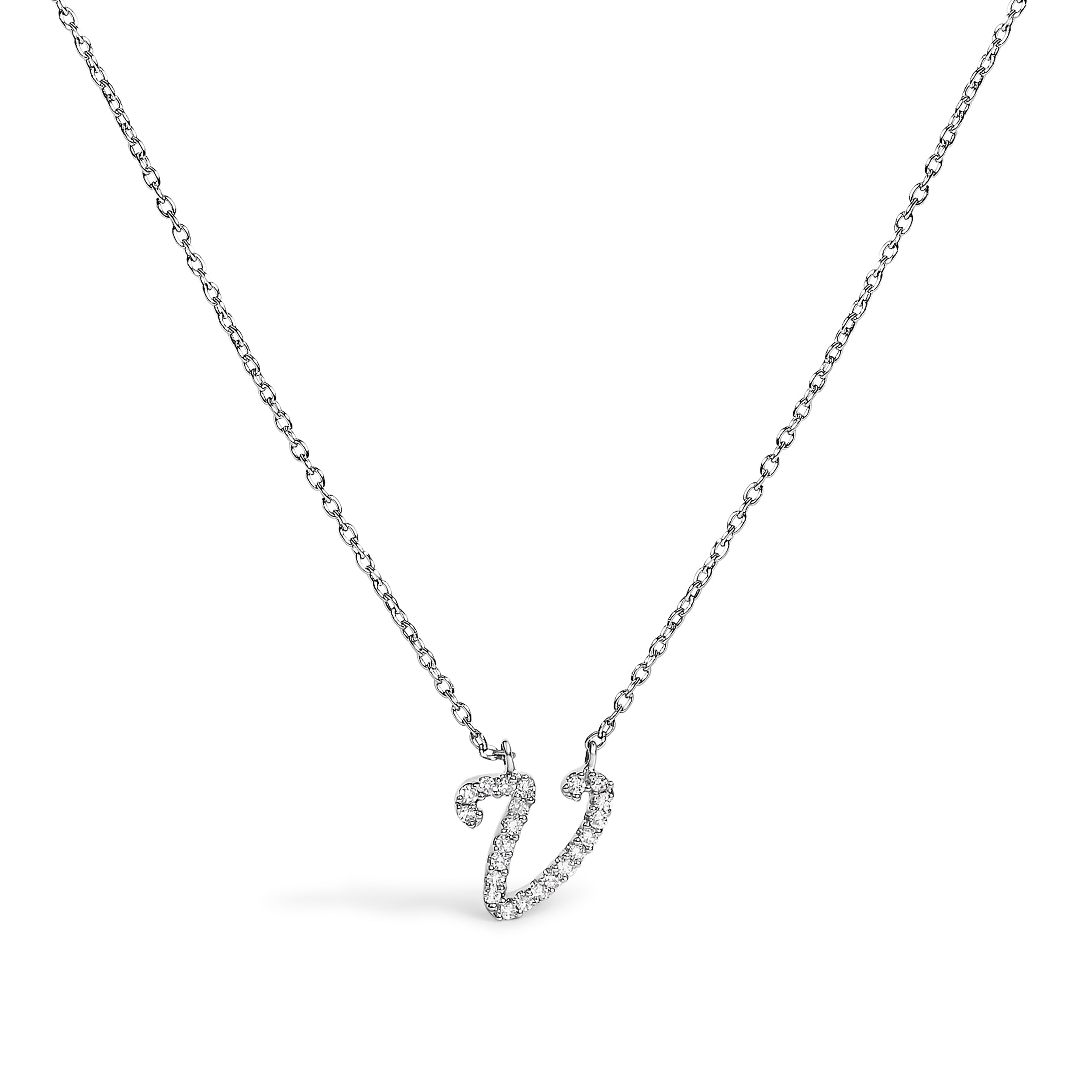 10K White Gold Diamond Accent "A" Initial Script Style Pendant Necklace by Bids.com