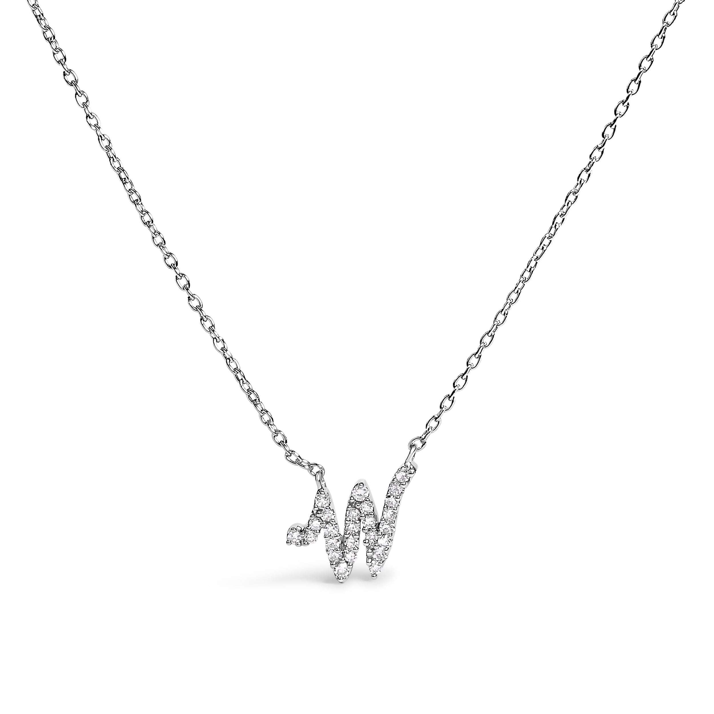 10K White Gold Diamond Accent "A" Initial Script Style Pendant Necklace by Bids.com