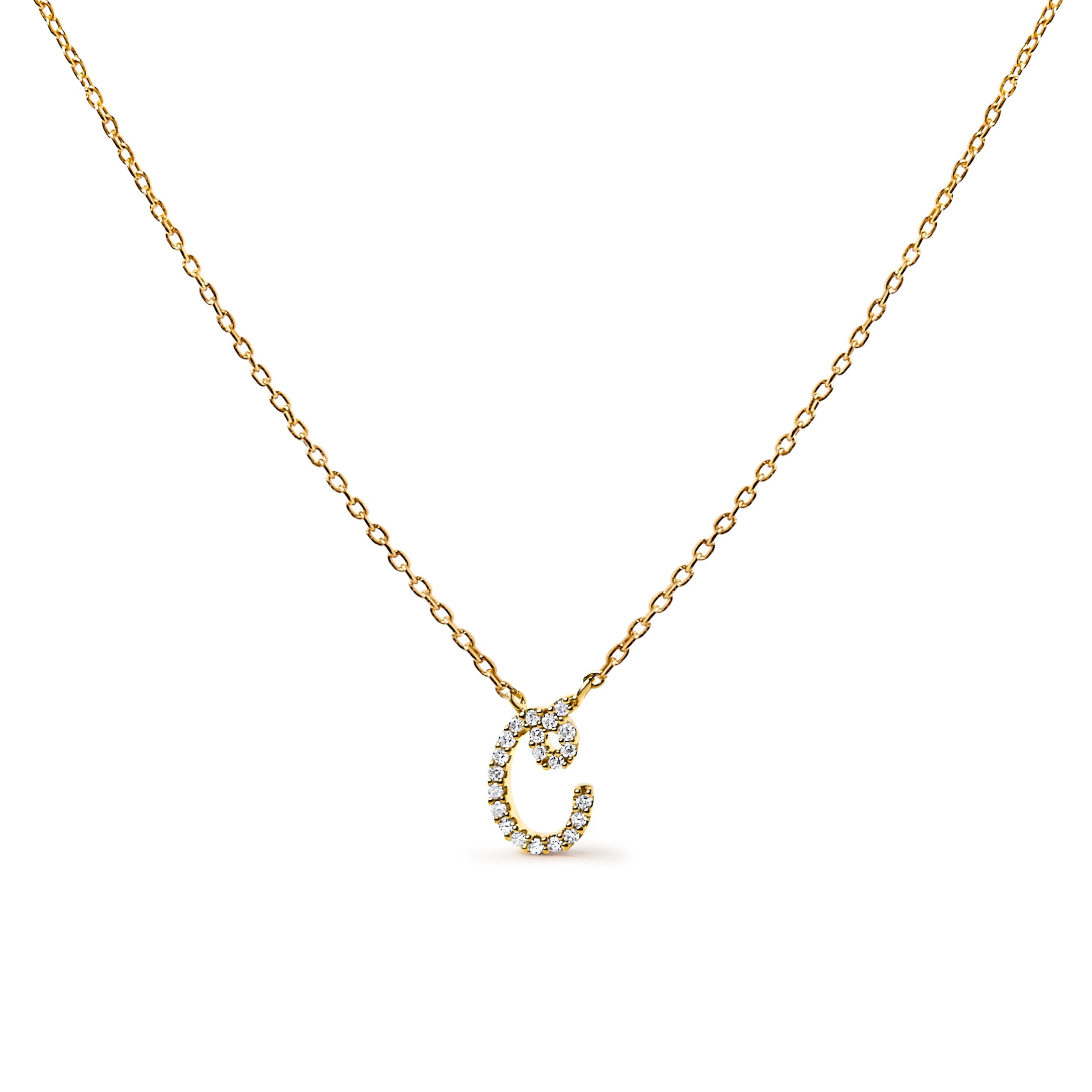 10K White Gold Diamond Accent "A" Initial Script Style Pendant Necklace