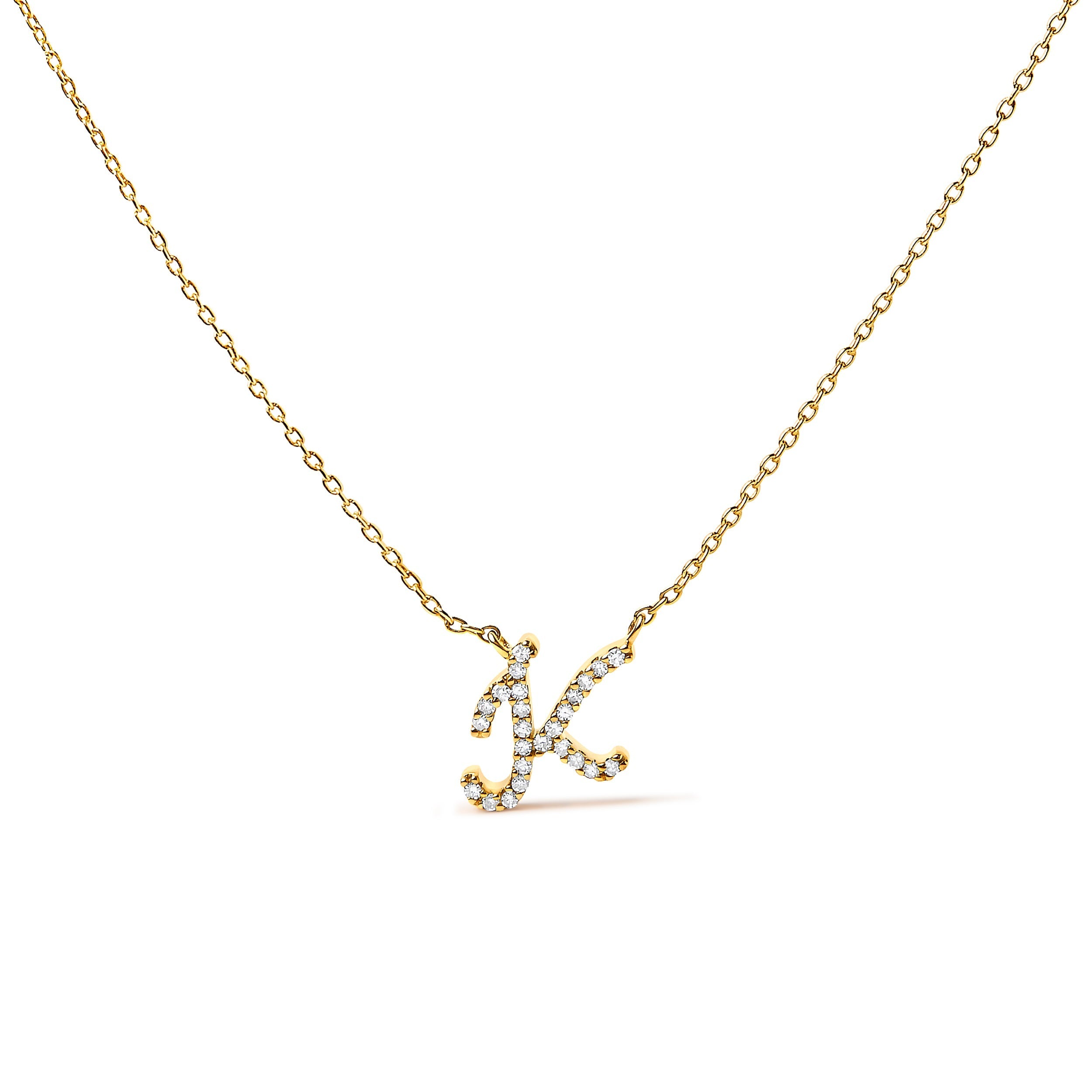 10K White Gold Diamond Accent "A" Initial Script Style Pendant Necklace