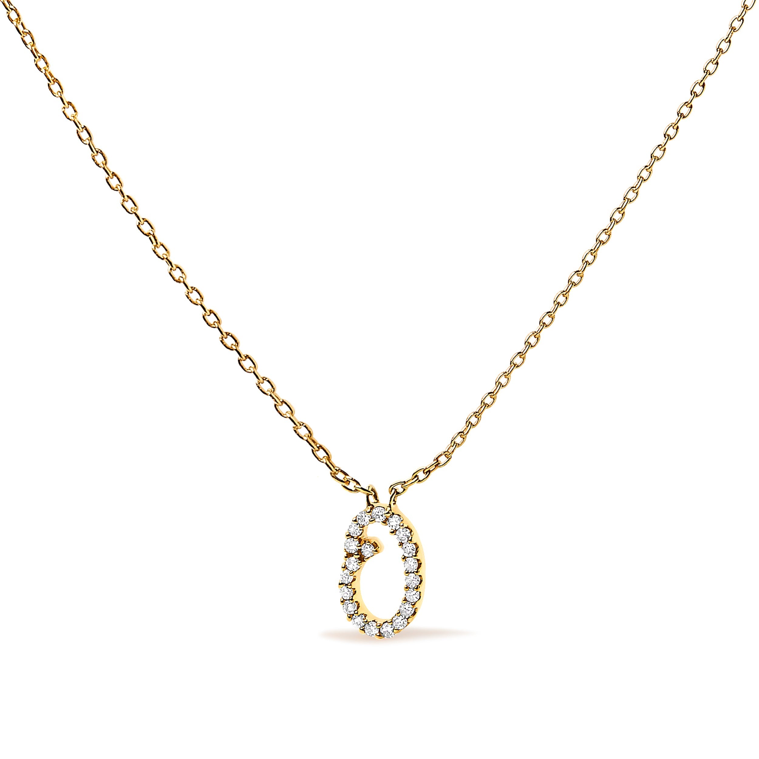 10K White Gold Diamond Accent "A" Initial Script Style Pendant Necklace