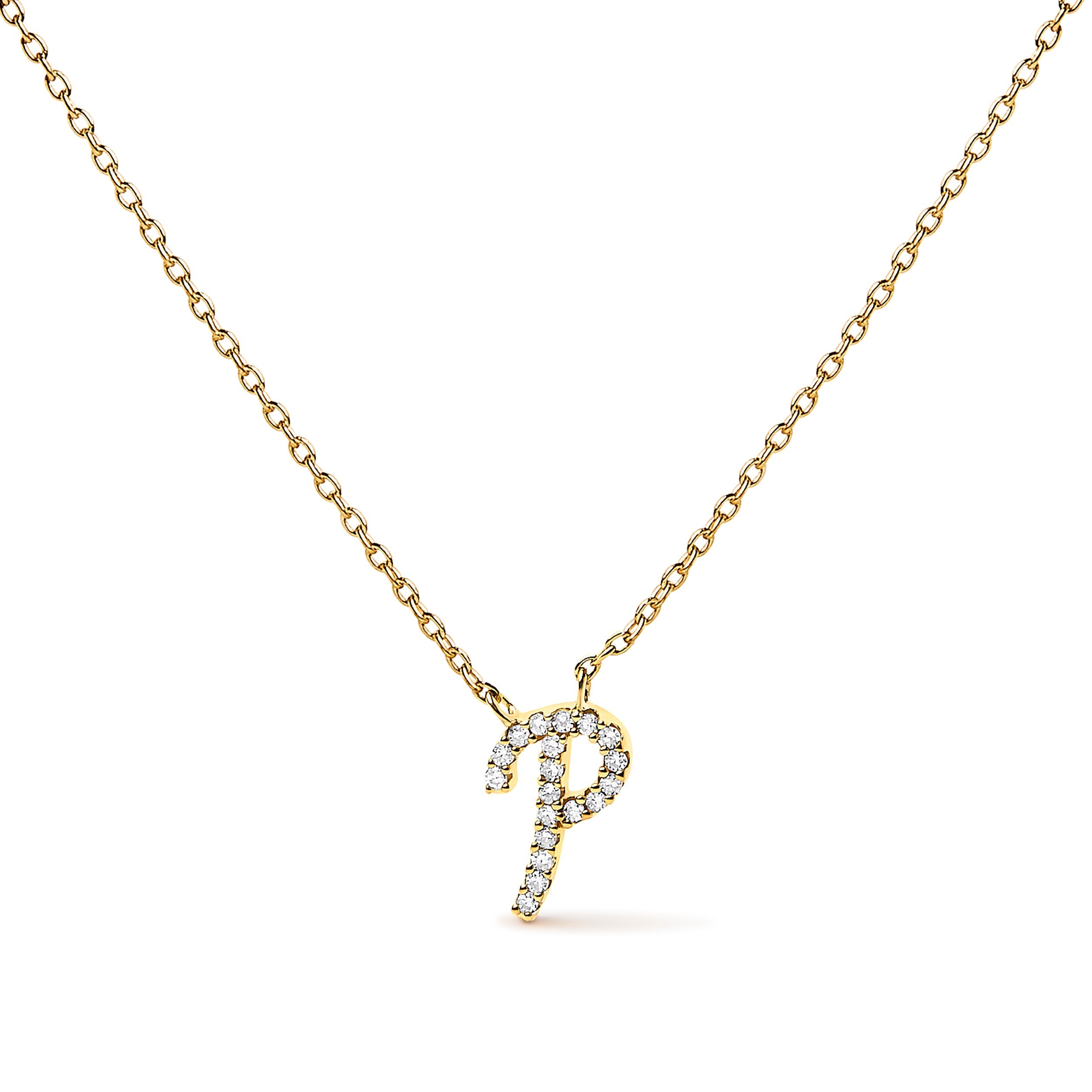 10K White Gold Diamond Accent "A" Initial Script Style Pendant Necklace