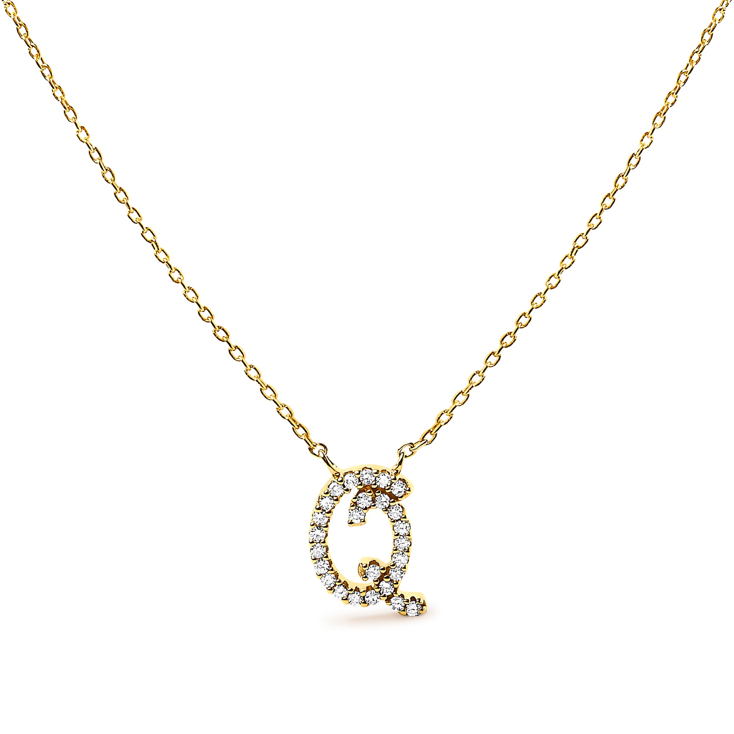10K White Gold Diamond Accent "A" Initial Script Style Pendant Necklace by Bids.com