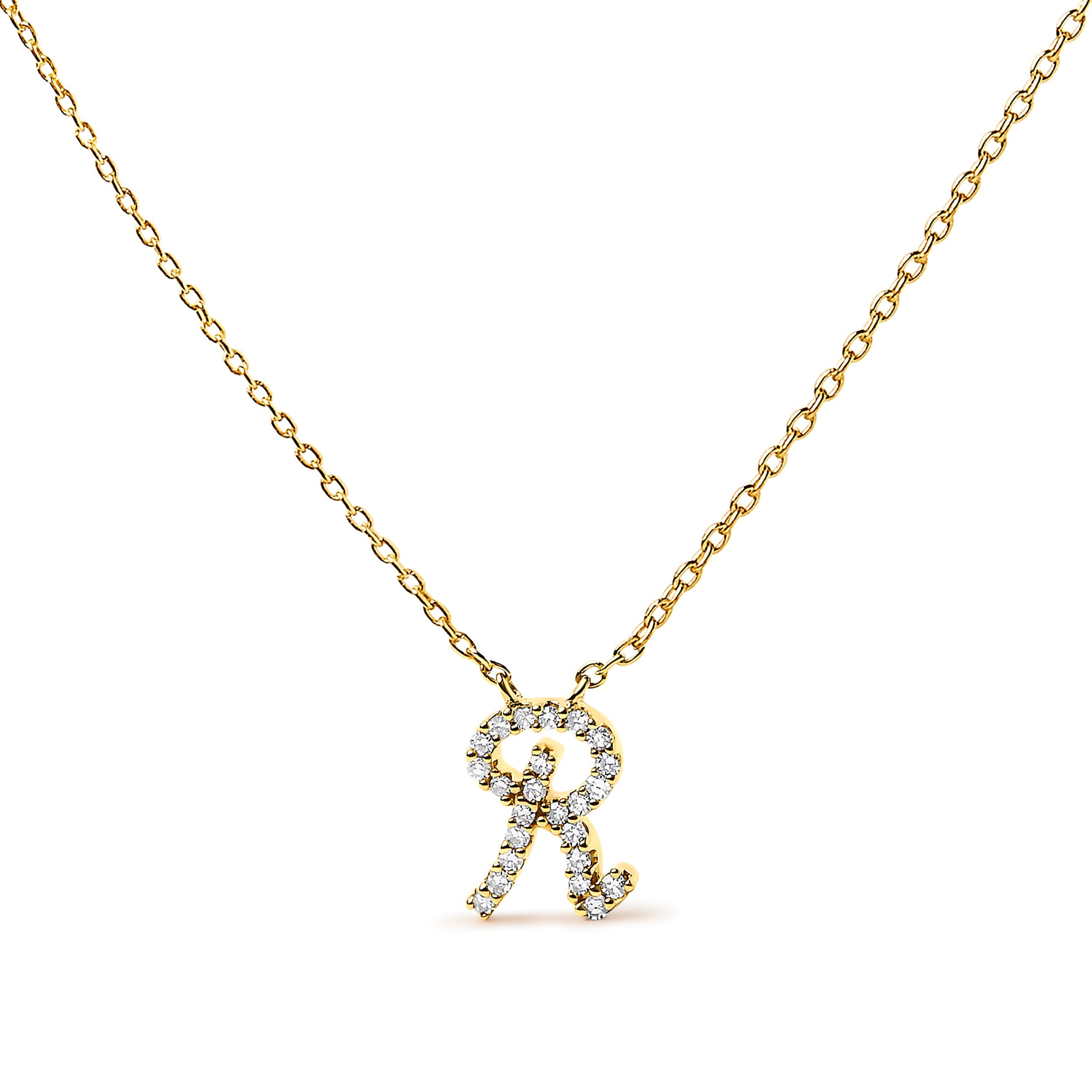 10K White Gold Diamond Accent "A" Initial Script Style Pendant Necklace