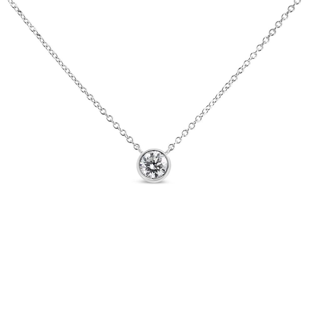 10K White Gold 1/2 Carat Round Brilliant-Cut Diamond Modern Bezel-Set Solitaire 16"-18" Pendant Necklace (H-I Color, SI2-I1 Clarity) by Bids.com