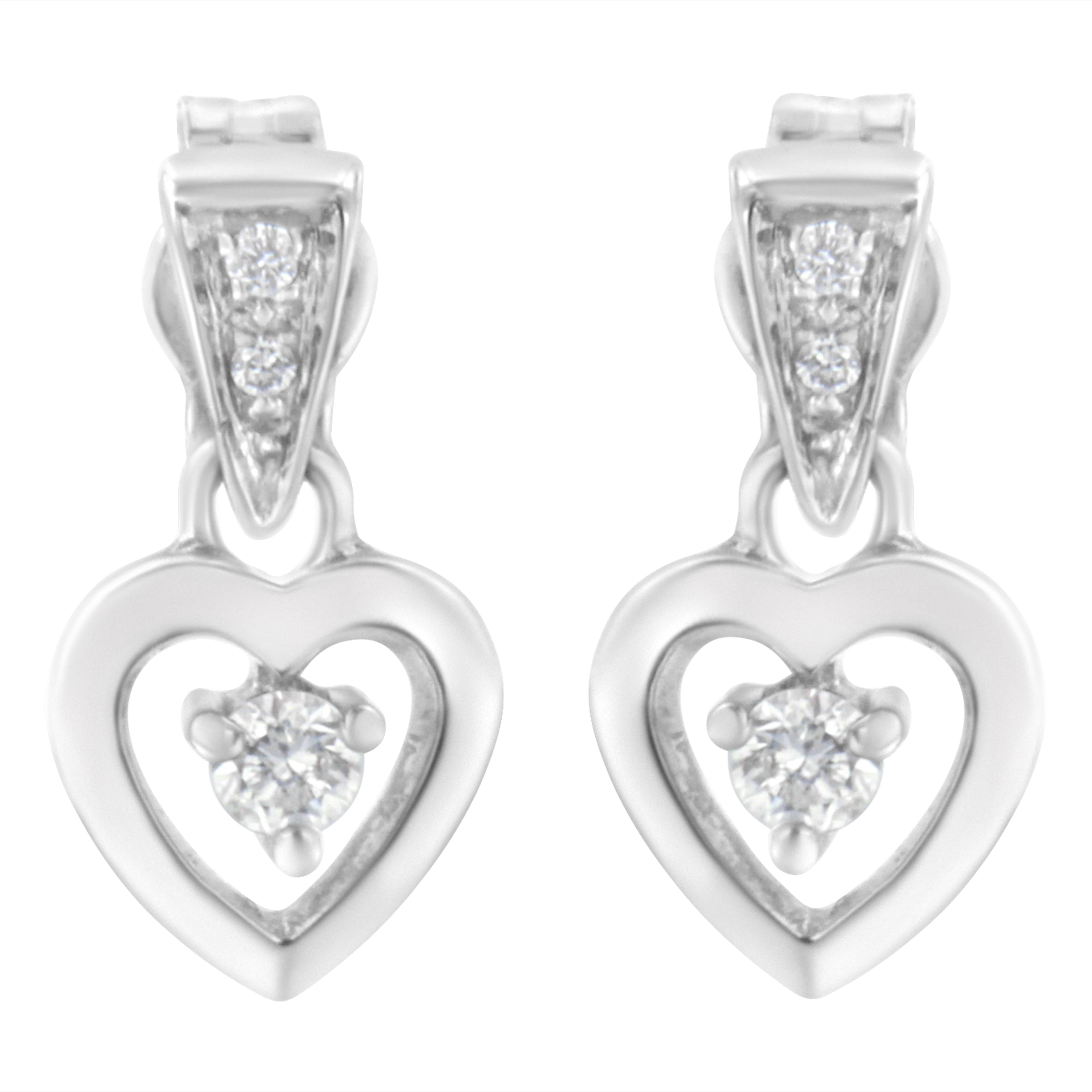 14K White Gold 1/6 Cttw Diamond Dangle Heart Stud Earrings (H-I, SI2-I1) DestGlow