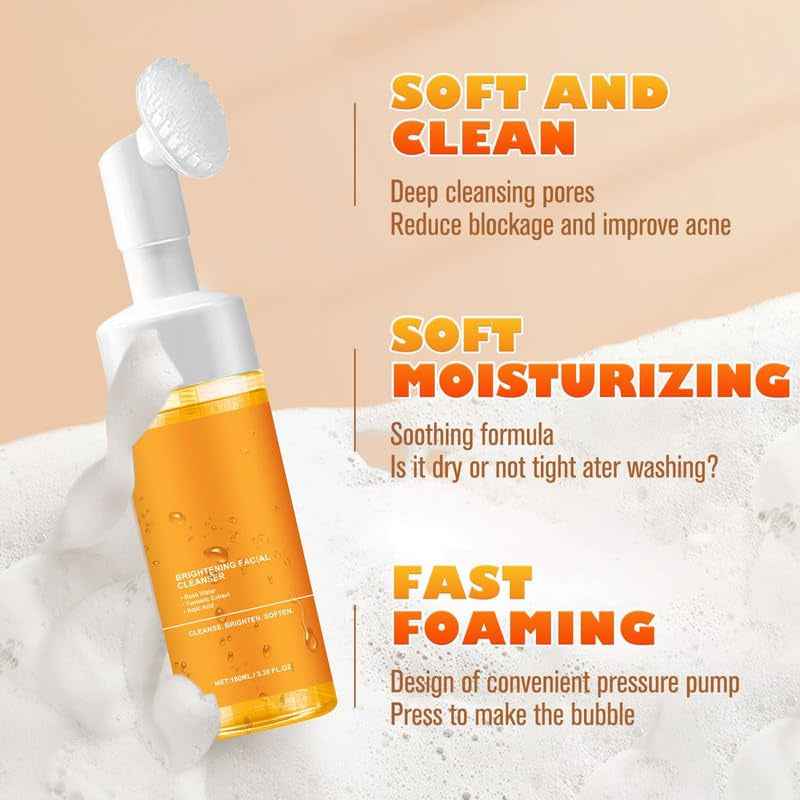 1Pcs Turmeric Facial Cleanser,Urmeric Facial Cleanser,Turmeric Foaming Cleanser,Deep Cleansing of Facial Skin, Turmeric Foaming Cleanser for All Skin
