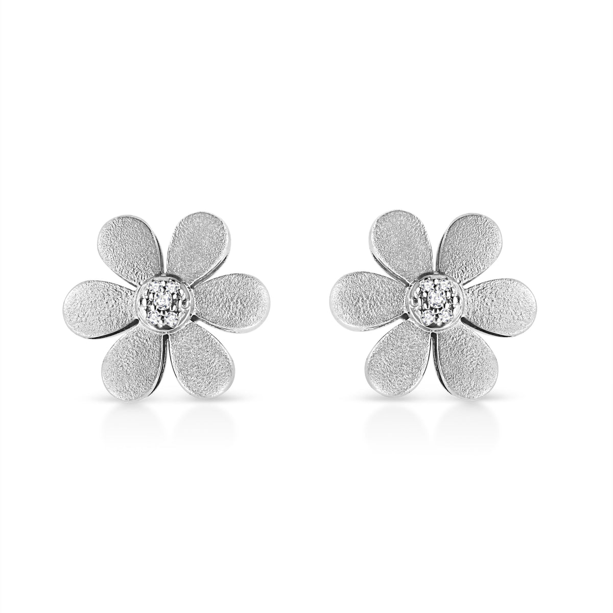 Matte Finished .925 Sterling Silver Diamond Accent Flower Hoop Stud Earring (I-J Color, I1-I2 Clarity) DestGlow