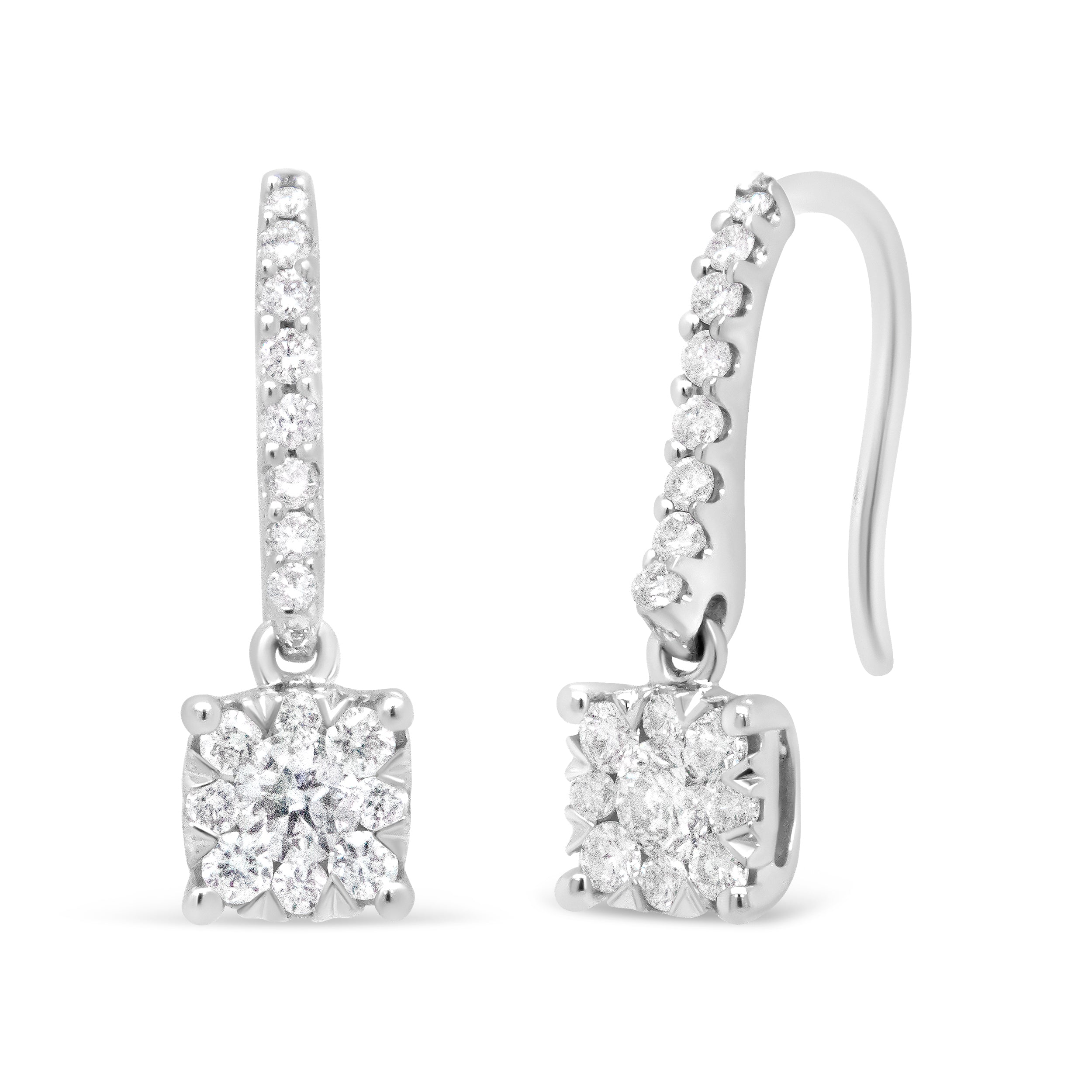 14K White 1/2 Cttw Round Diamond Halo Dangle Hook Earring - (H-I Color, SI2-I1 Clarity) by Bids.com