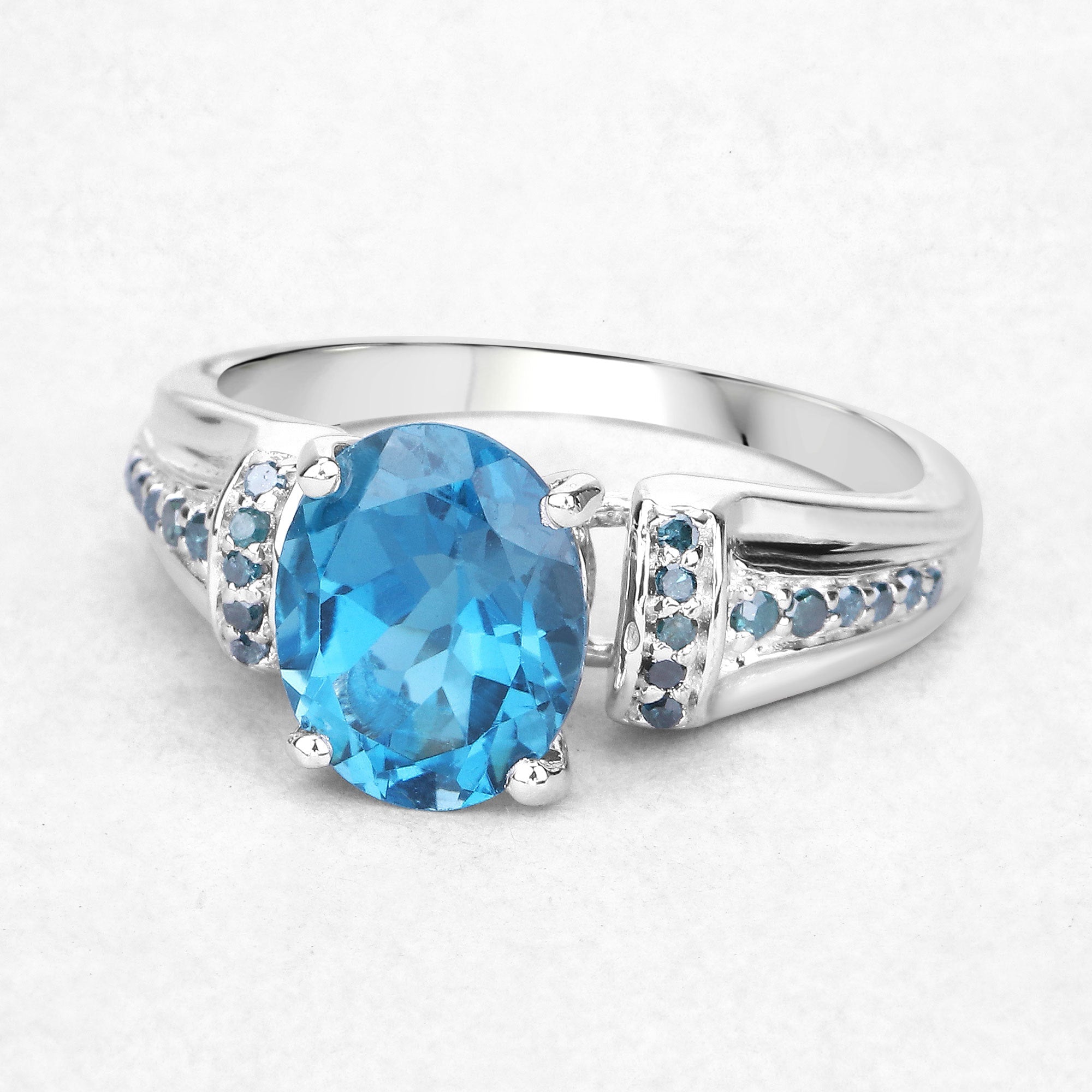 2.72 Carat Genuine London Blue Topaz and Blue Diamond .925 Sterling Silver Ring by Bids.com