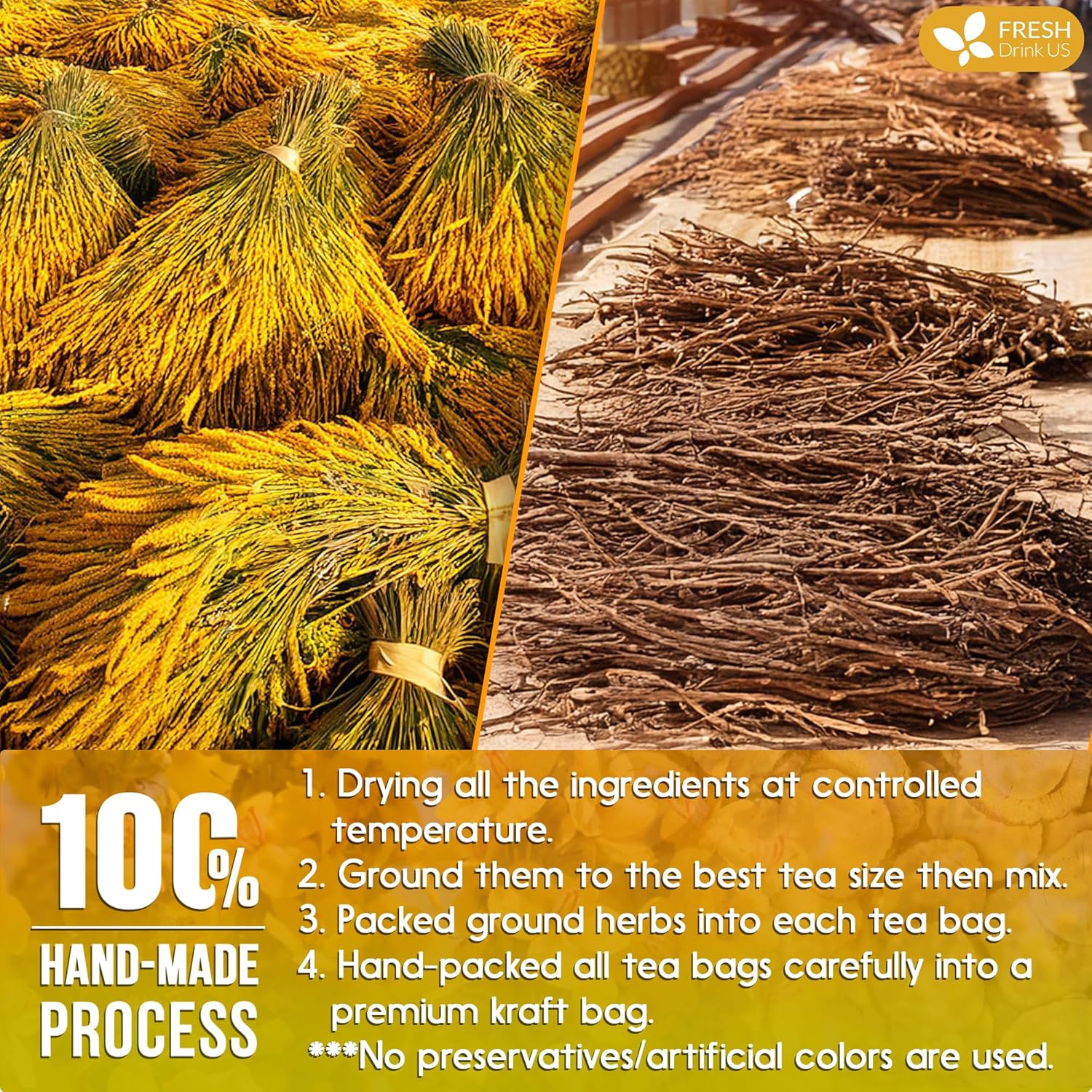 Premium Mullein Licorice Tea Bags. 100% Natural, Blend of Mullein Leaves, and Licorice Root. by FreshDrinkUS - Natural and Premium Herbal Tea