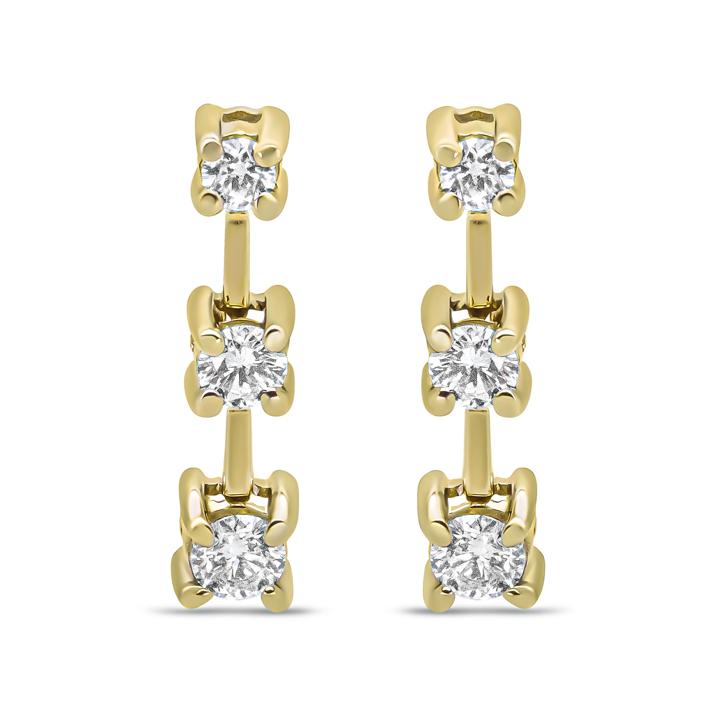 14K Yellow Gold 1/2 Cttw Round Diamond 3 Stone Graduated Linear Drop Past, Present and Future Stud Earrings (H-I Color, SI1-SI2 Clarity) by Bids.com