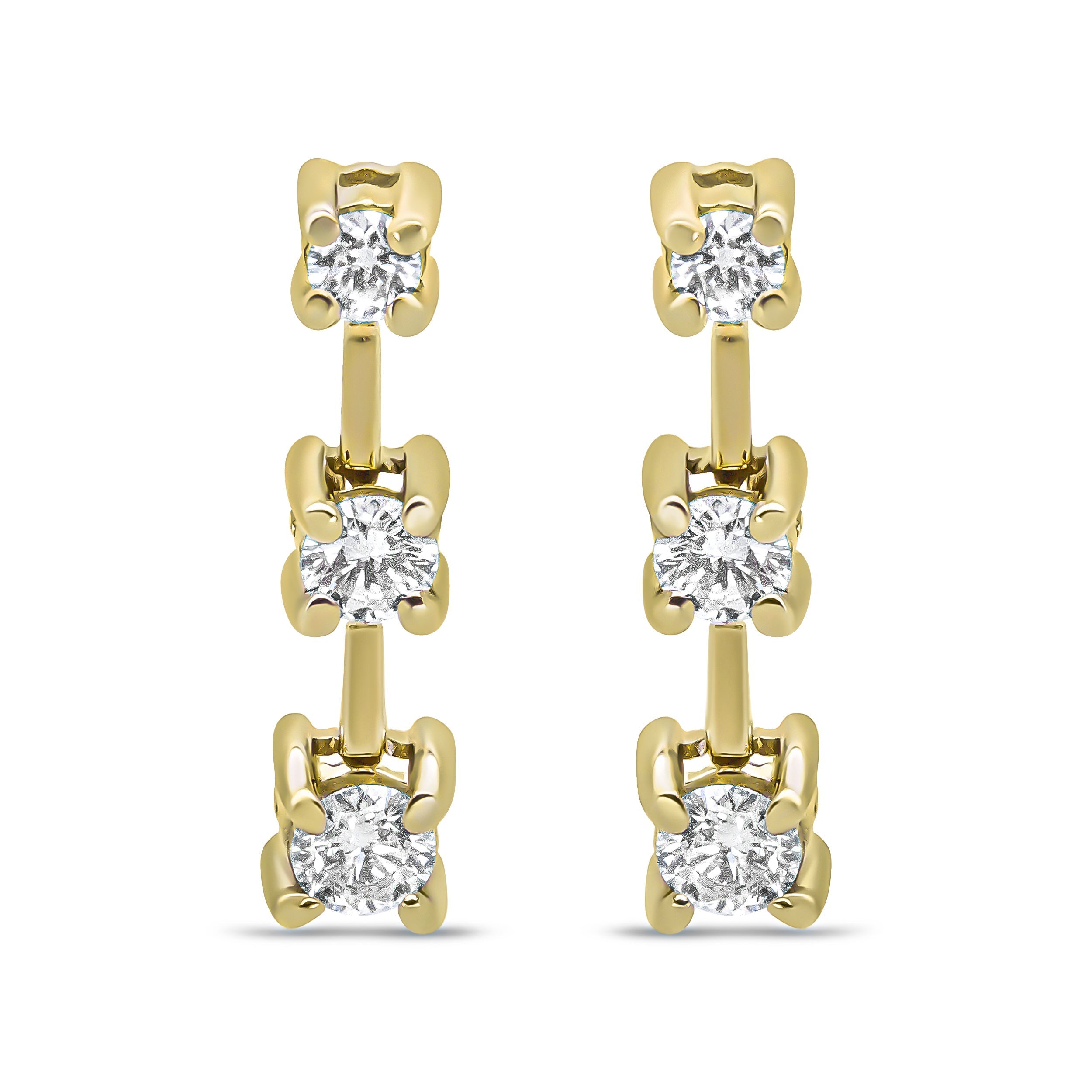 14K Yellow Gold 1/2 Cttw Round Diamond 3 Stone Graduated Linear Drop Past, Present and Future Stud Earrings (H-I Color, SI1-SI2 Clarity) DestGlow