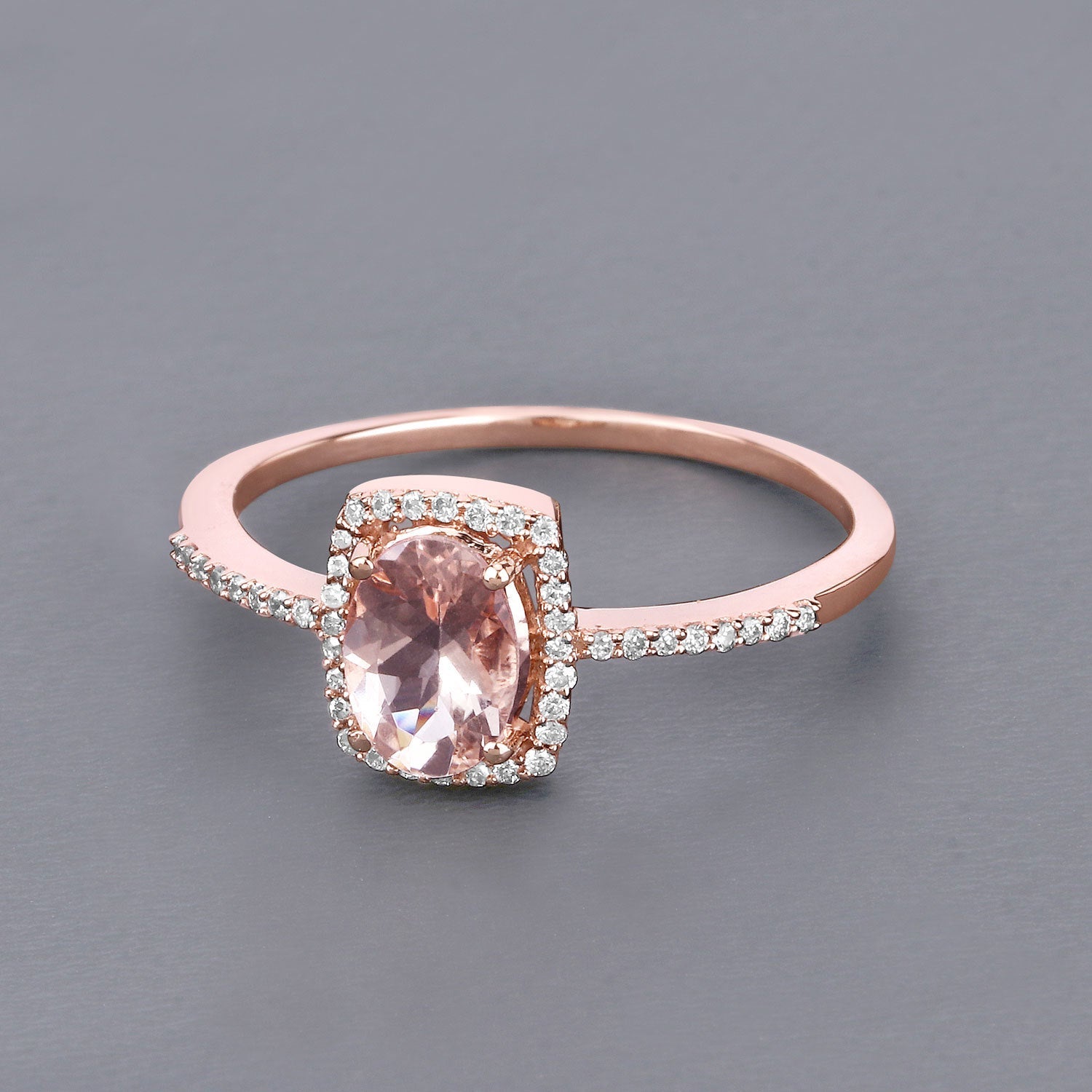 0.82 Carat Genuine Morganite and White Diamond 14K Rose Gold Ring by Bids.com